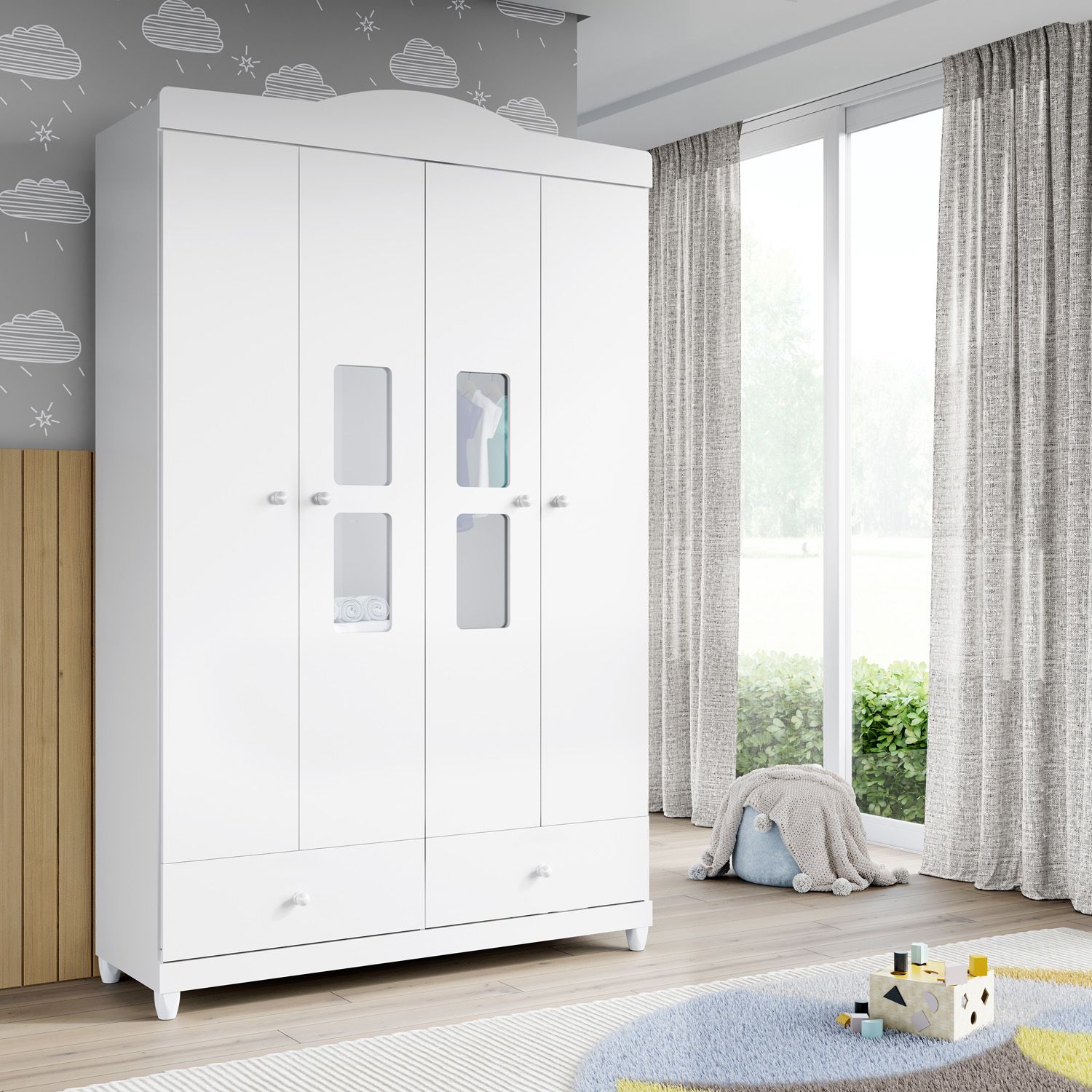 Guarda Roupa Infantil Branco 4 Portas Mila