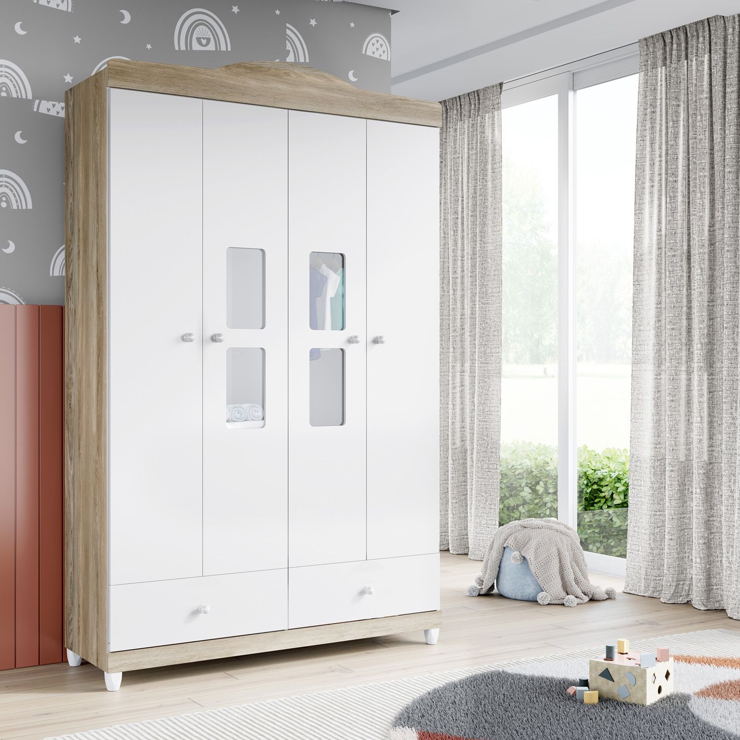 Guarda Roupa Infantil Branco 4 Portas Mila