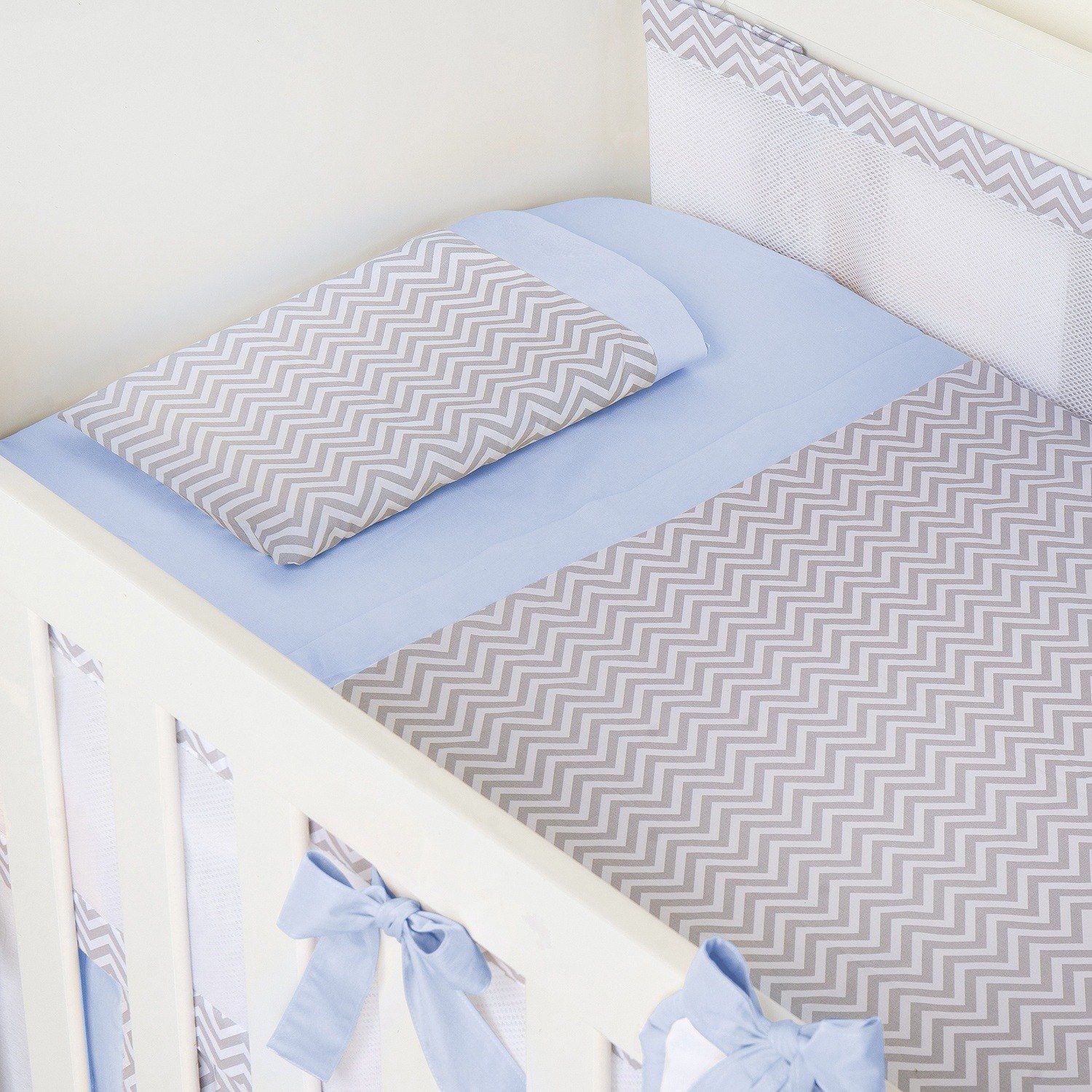 Jogo de Lençol Berço Chevron Azul Marinho 3 Peças