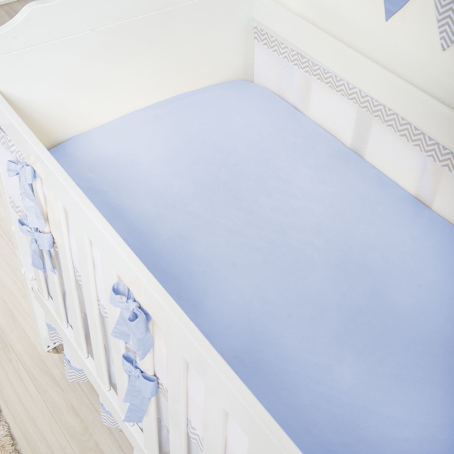 Jogo de Lençol Berço Chevron Azul Marinho 3 Peças