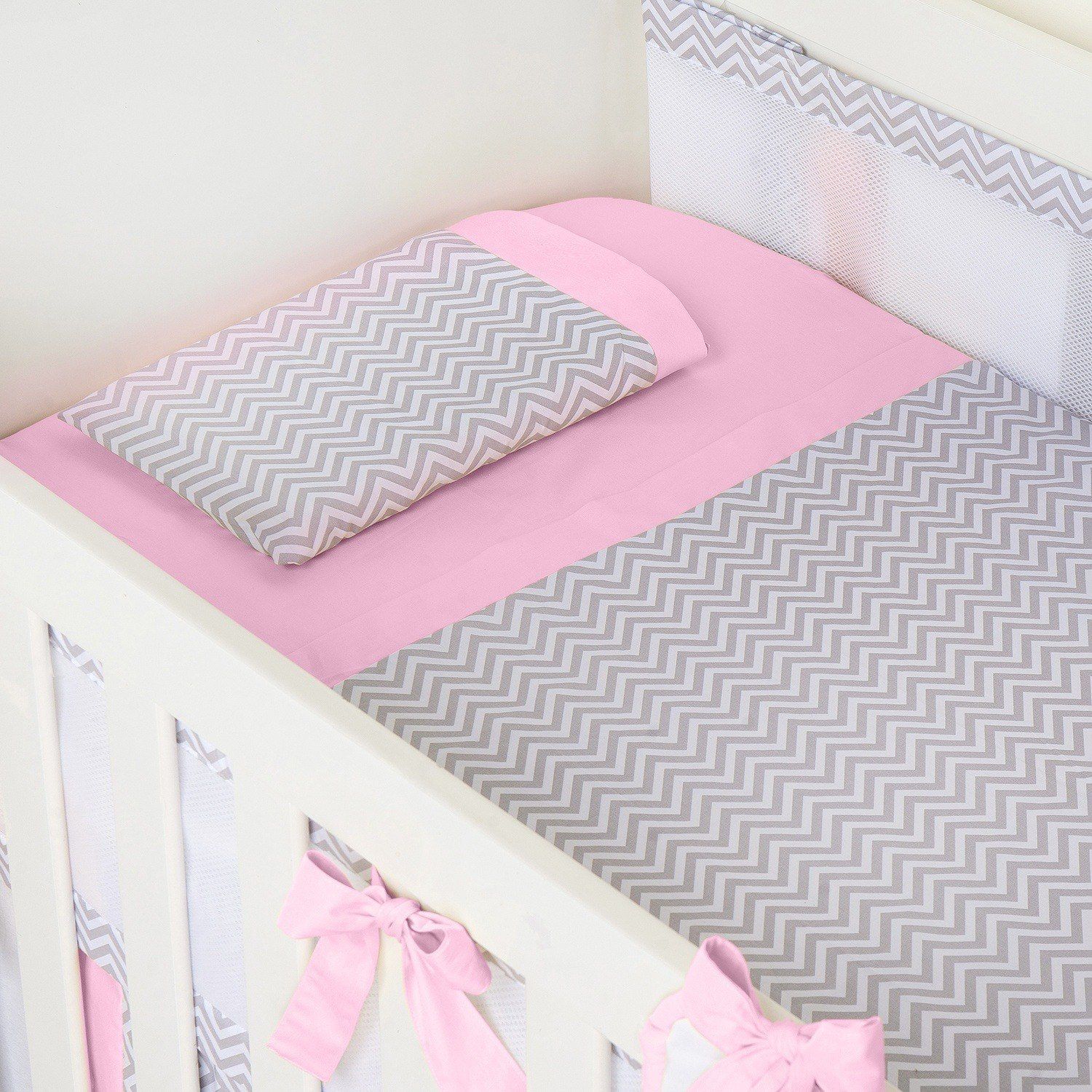 Lençol de Cima Berço Chevron Rosa