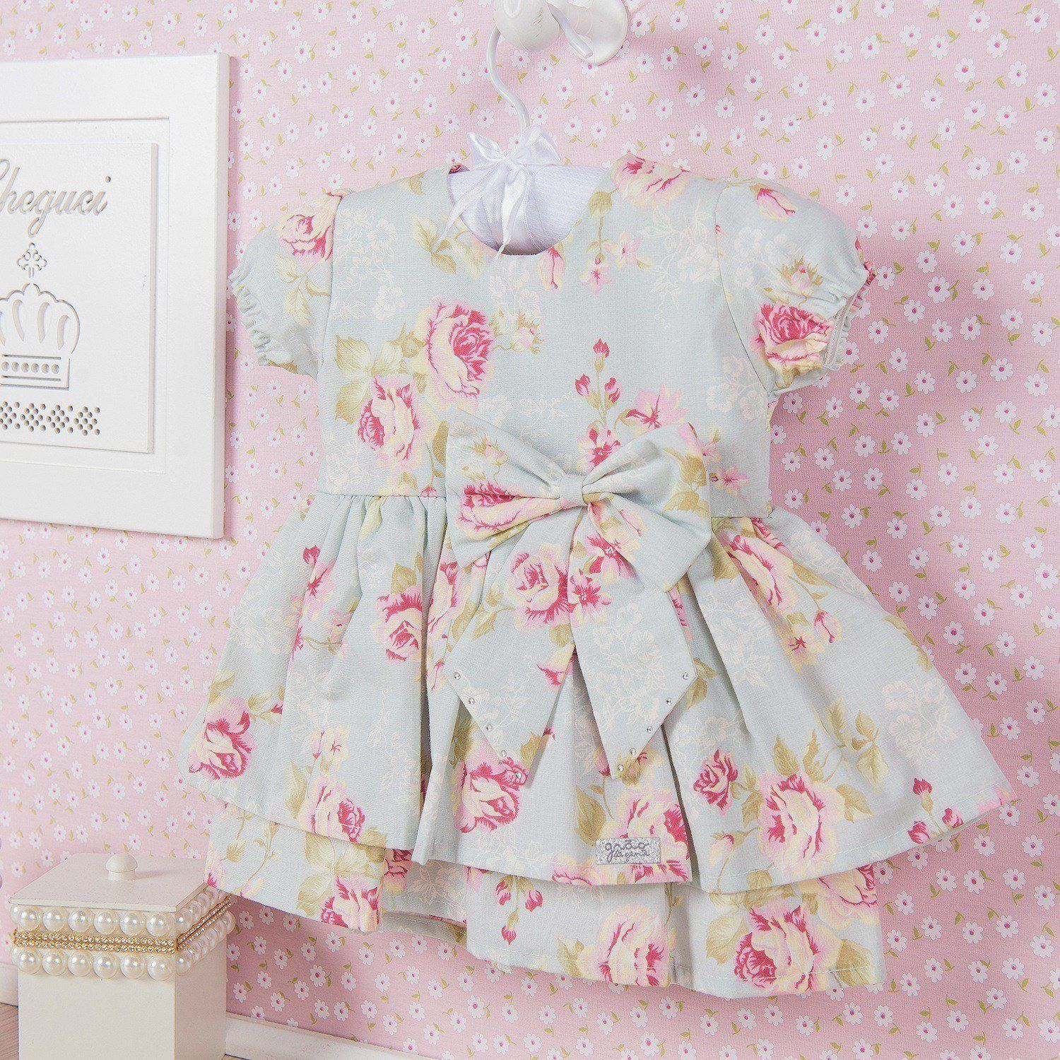Vestido para Bebê Floral Candy Bege Tam G