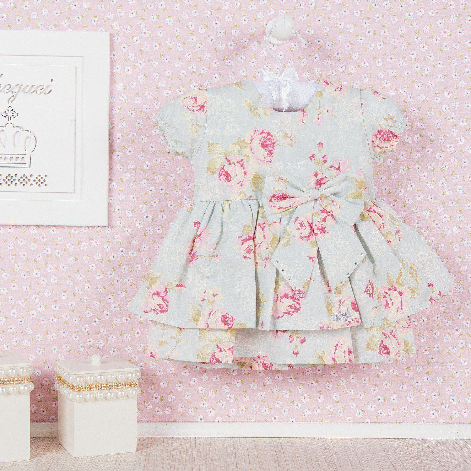 Vestido para Bebê Floral Candy Bege Tam G