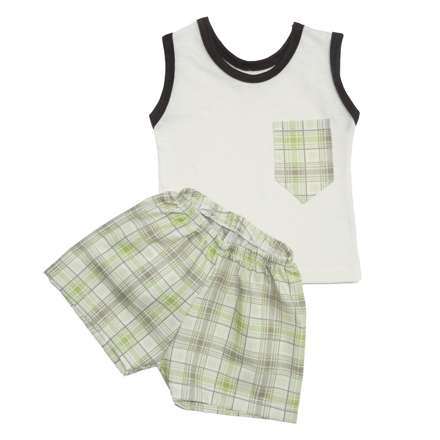 Conjunto Regata e Short Xadrez Verde 6 a 9 Meses