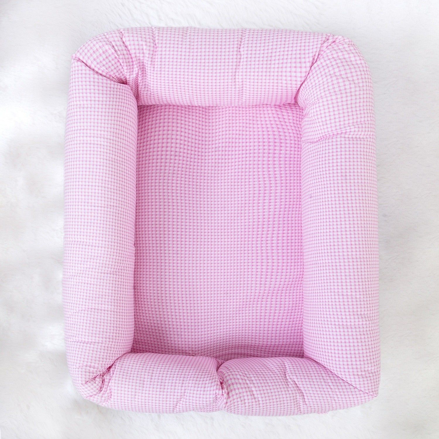 Ninho para Bebê Redutor de Berço Xadrez Rosa