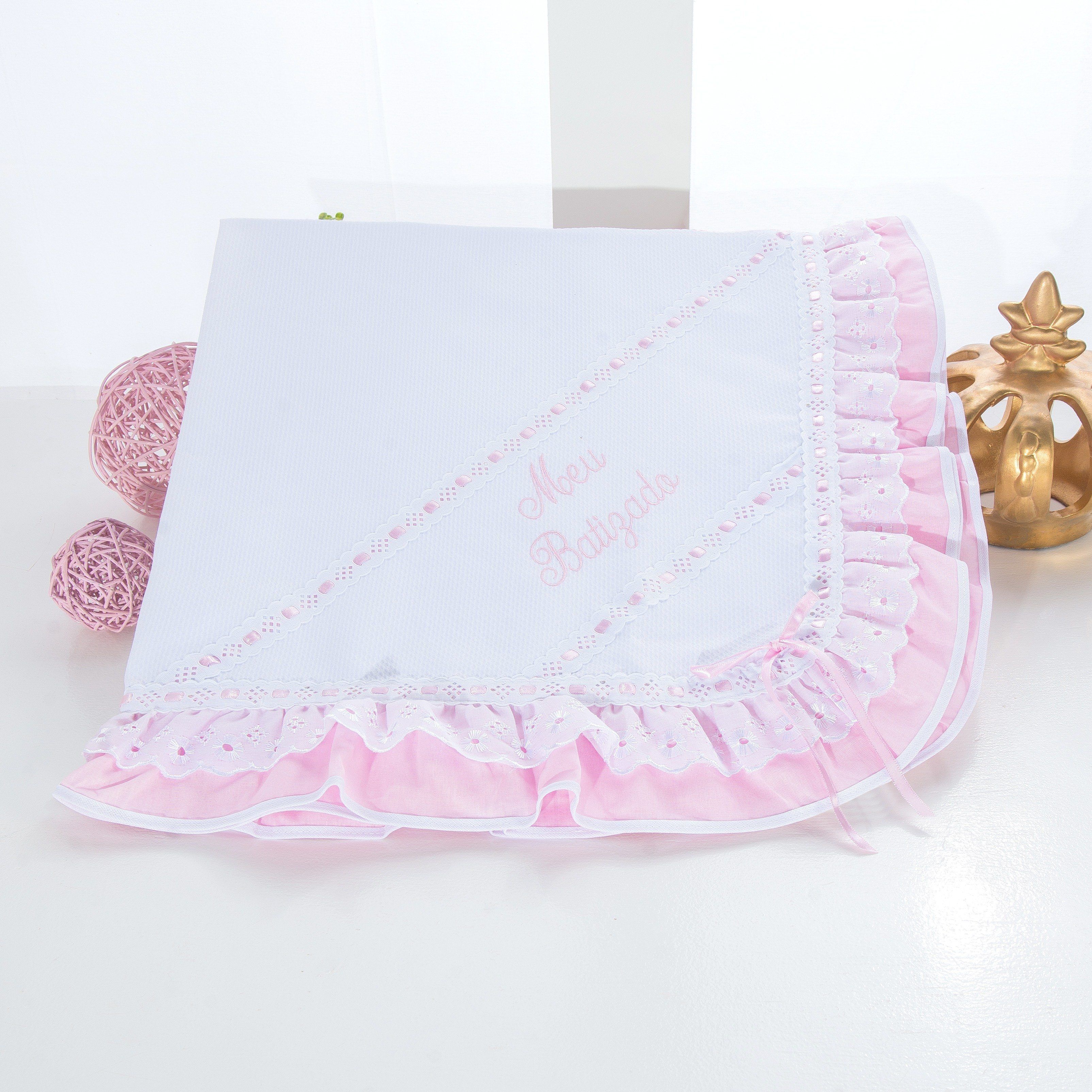 Manta Meu Batizado Rosa 86cm