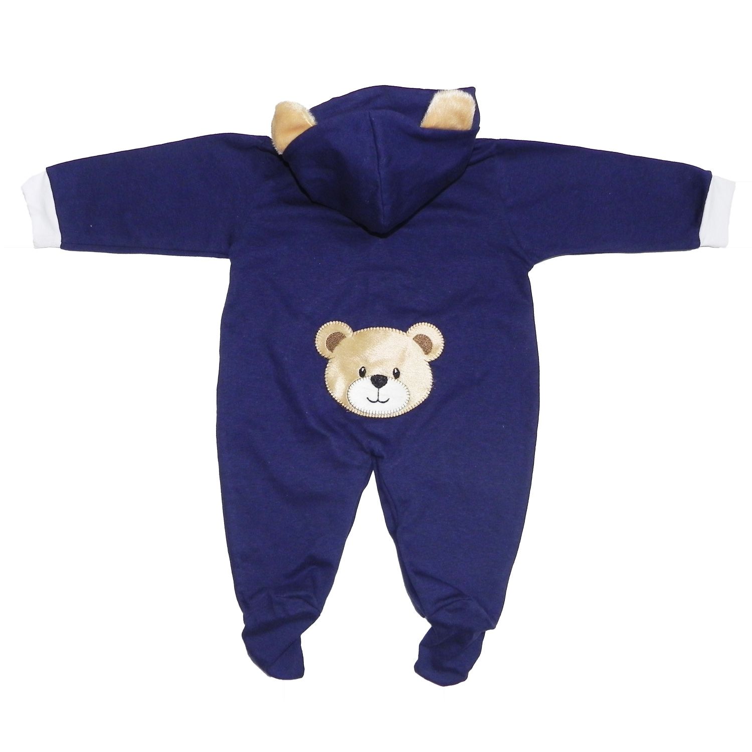 Macacão Bebê Manga Longa Urso Azul Marinho 9 a 12 Meses