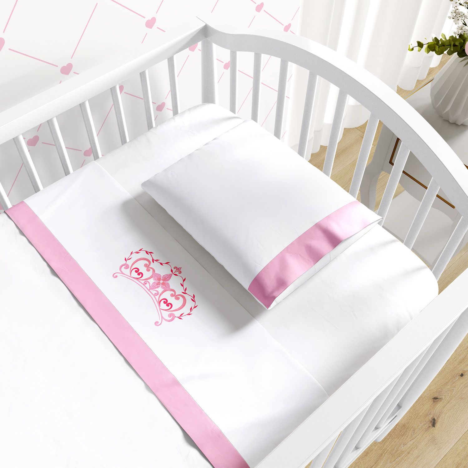 Jogo de Lençol Berço Bordado Coroa 3 peças