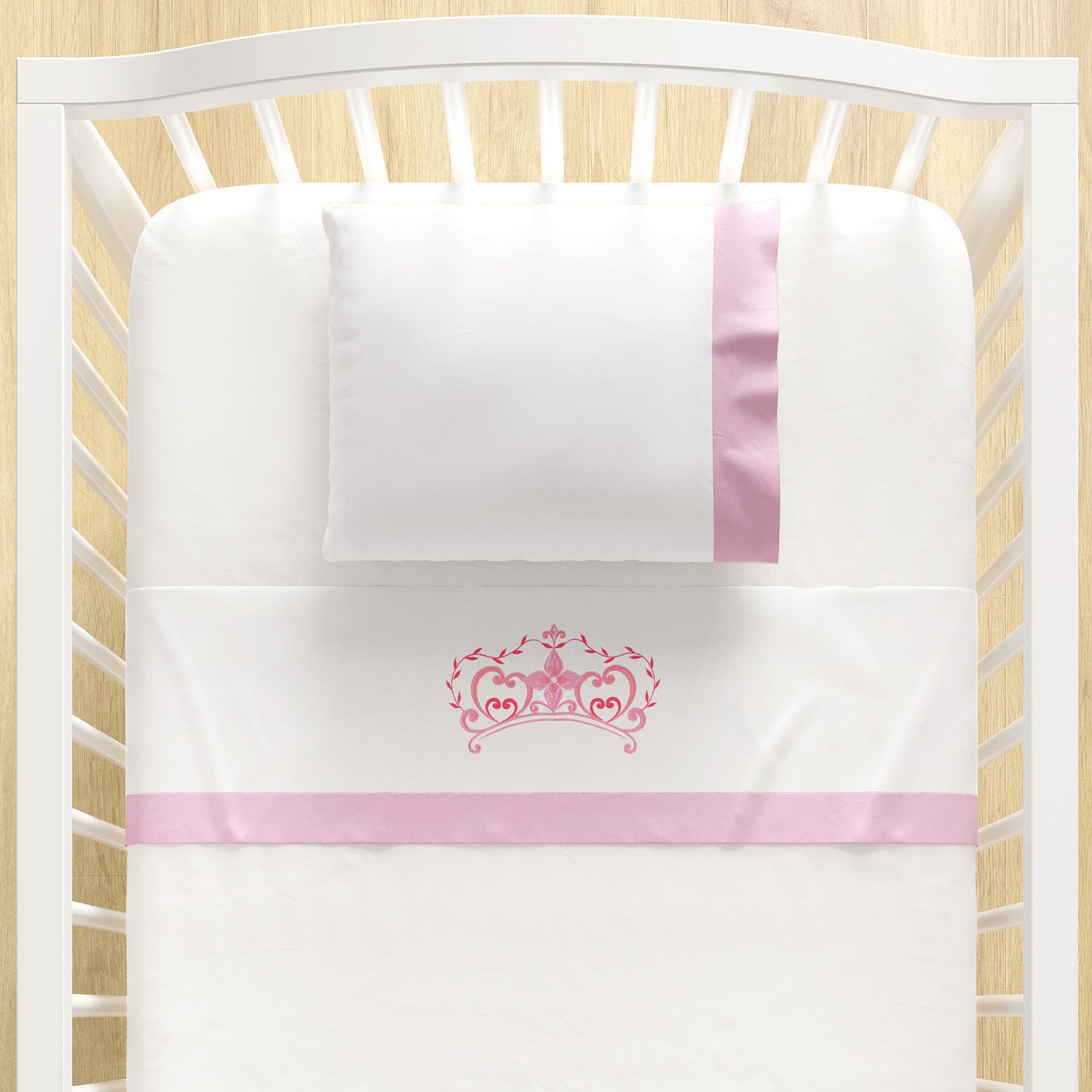 Jogo de Lençol Berço Bordado Coroa 3 peças