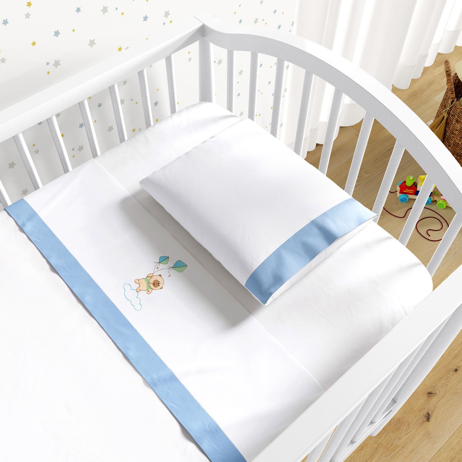 Jogo de Lençol Berço Bordado Ursinho Nino 3 peças