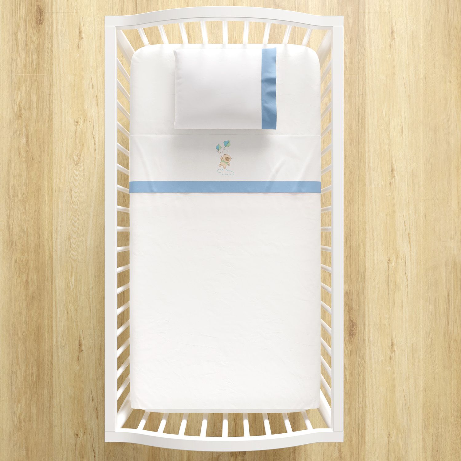 Jogo de Lençol Berço Bordado Ursinho Nino 3 peças