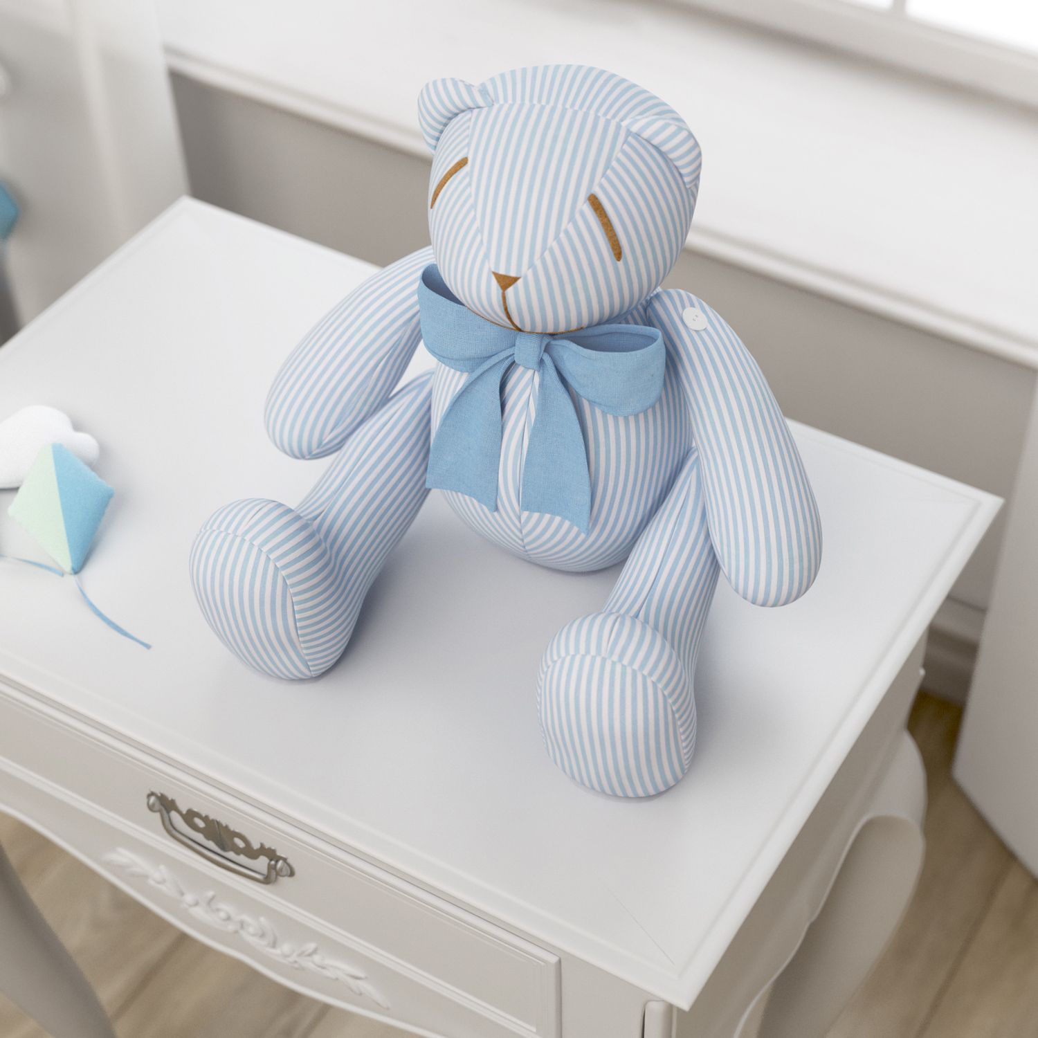Urso Azul Listrado com Laço 34cm