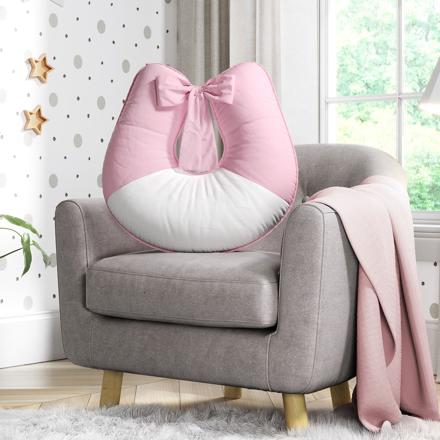 Almofada Amamentação Rosa e Branco