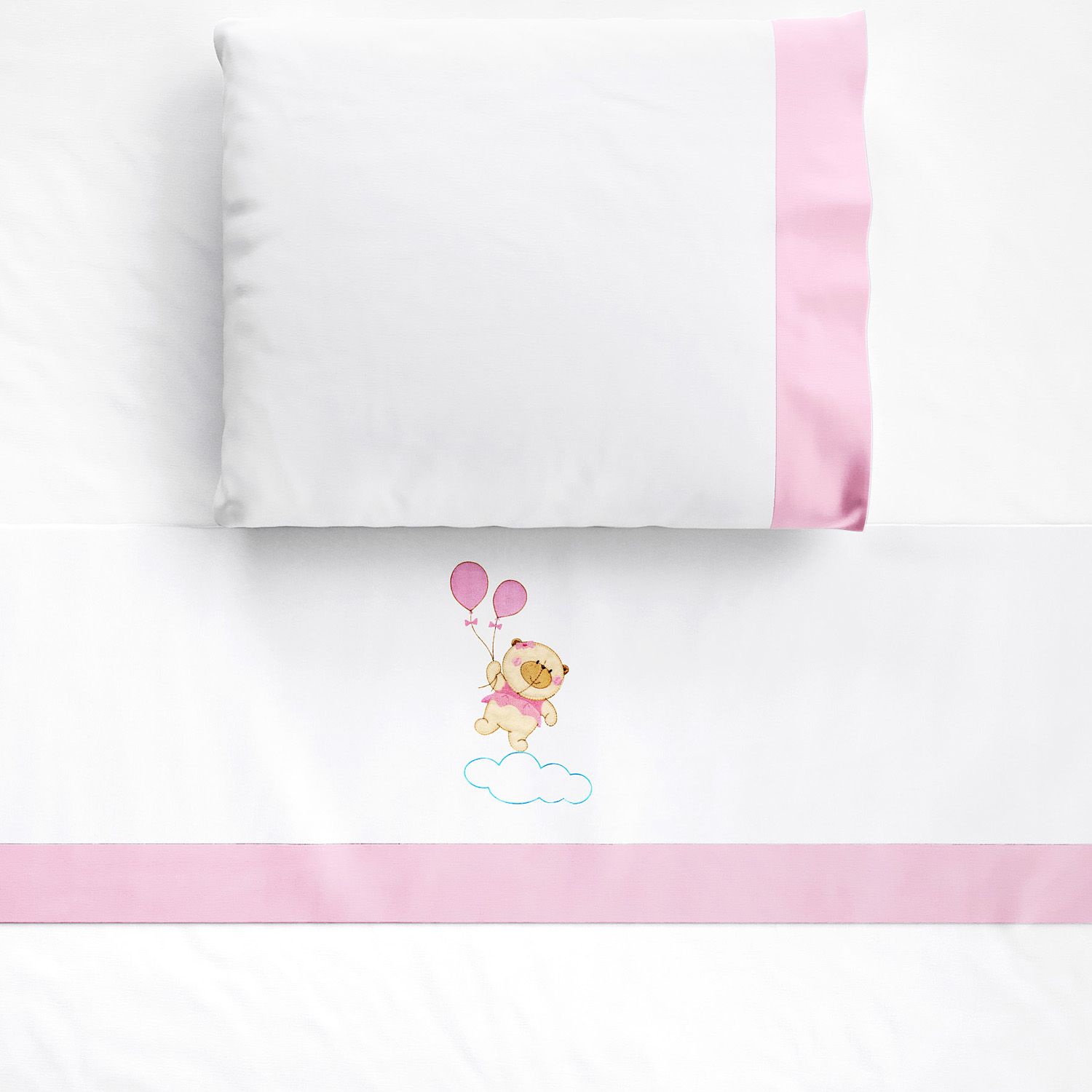 Jogo de Lençol Berço Bordado Ursinha Nina 3 peças