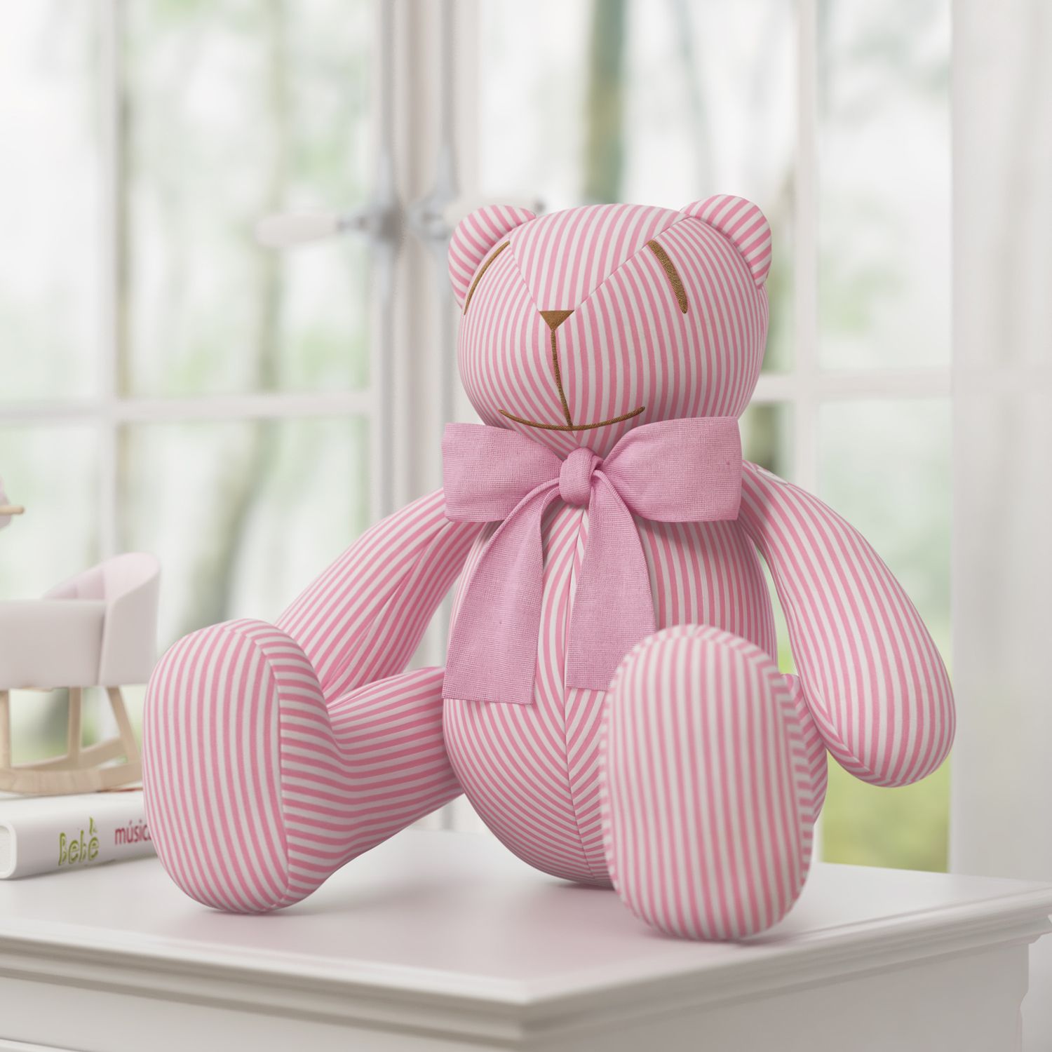 Ursinha Rosa Listrada com Laço 34cm