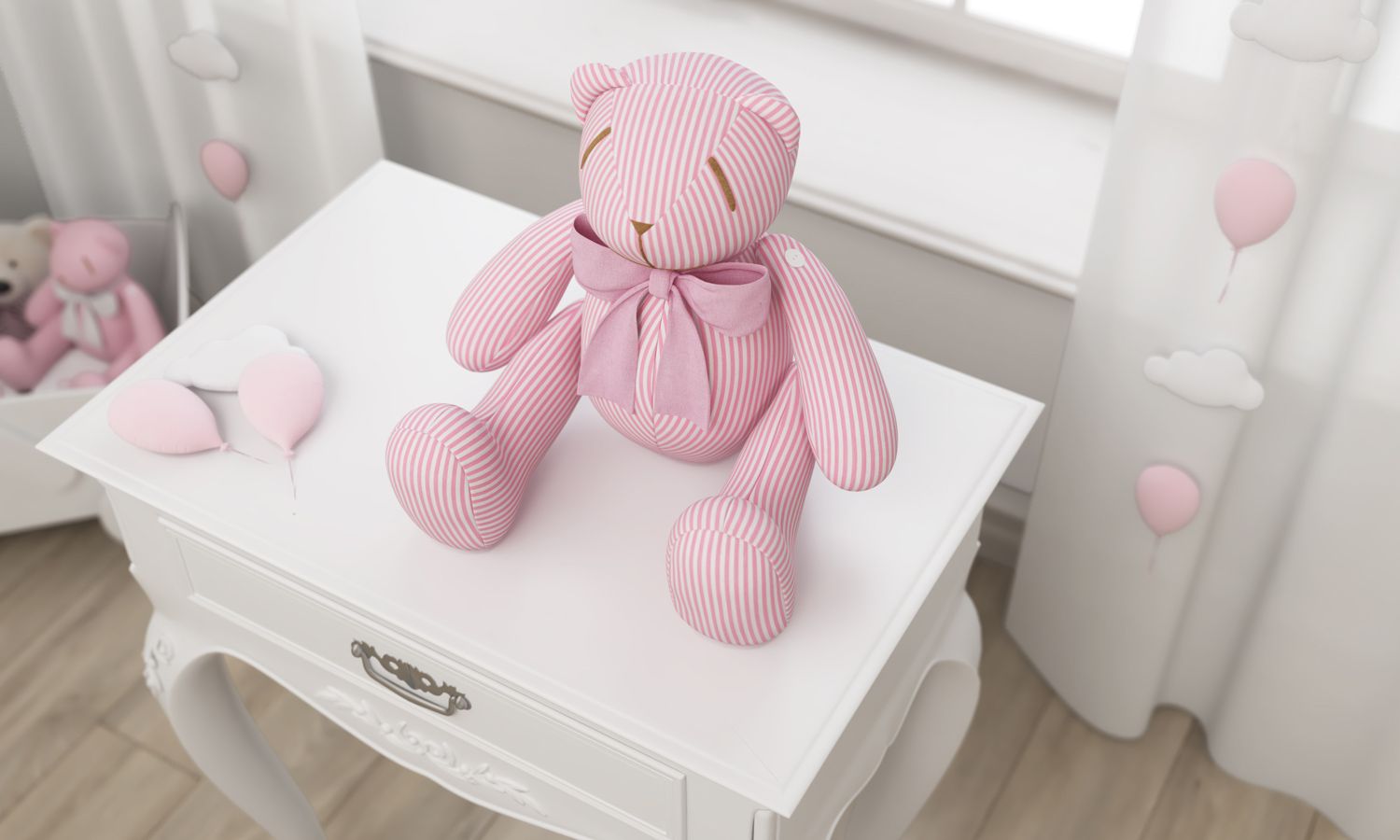 Ursinha Rosa Listrada com Laço 34cm