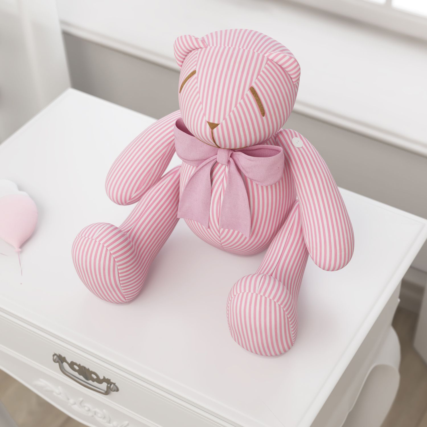 Ursinha Rosa Listrada com Laço 34cm