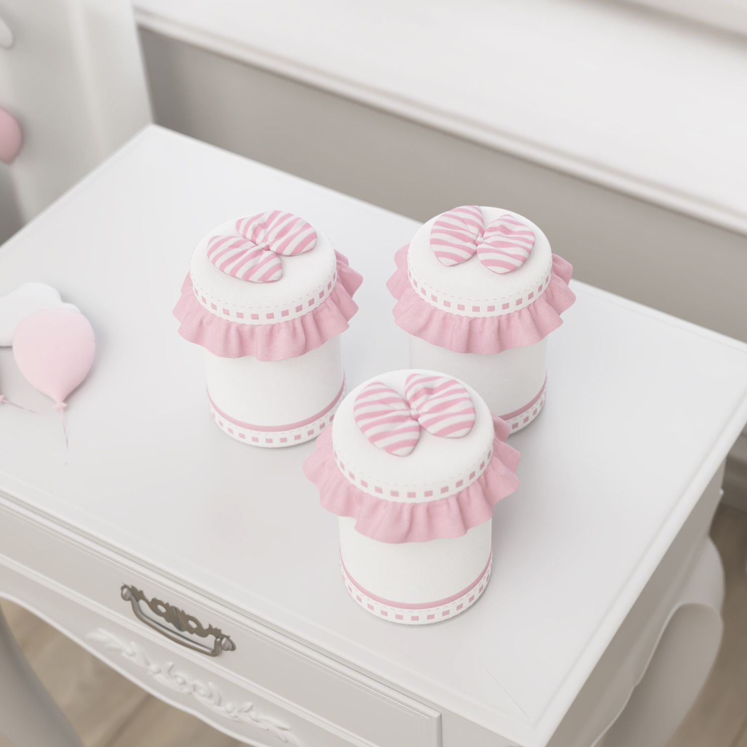 Jogo de Potes Lacinho Listrado Rosa