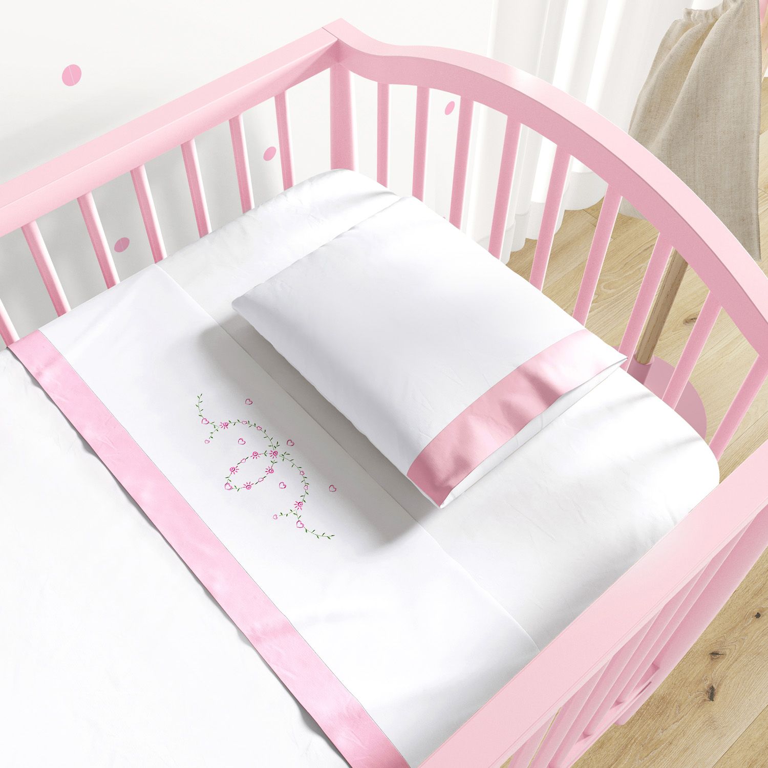 Jogo de Lençol Berço Bordado Alice Rosa 3 peças