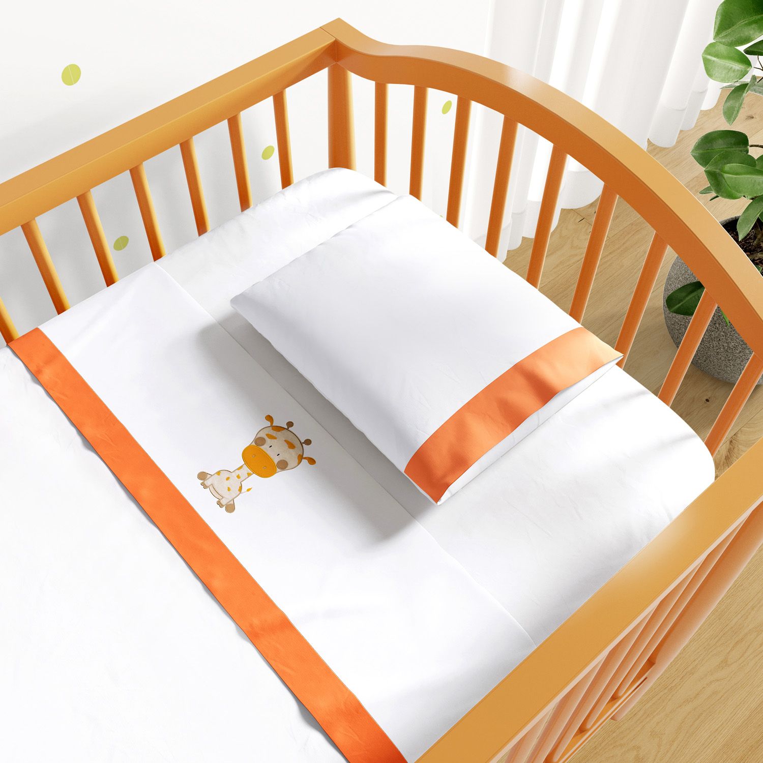 Jogo de Lençol Berço Bordado Girafinha 3 peças