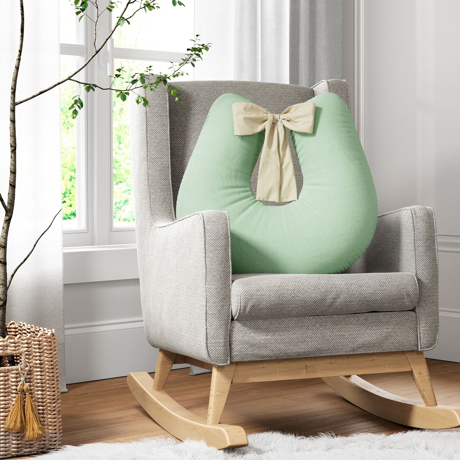 Almofada Amamentação Poá Pontinho Verde e Bege