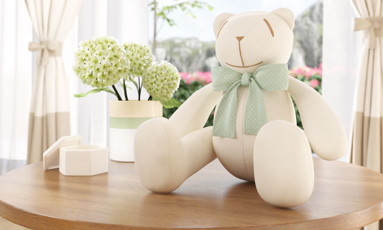Urso com Laço Poá Verde 34cm
