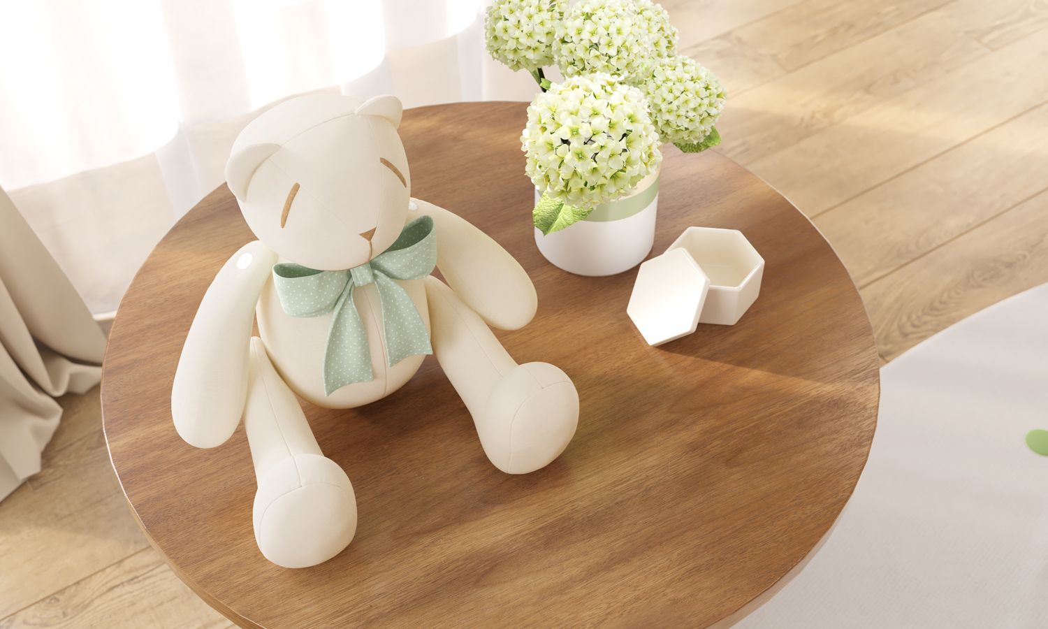 Urso com Laço Poá Verde 34cm
