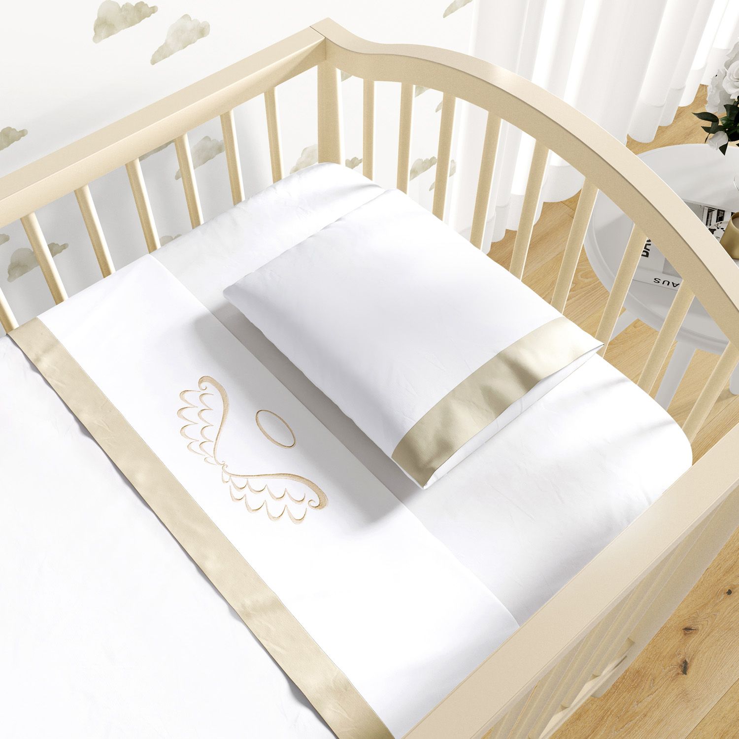 Jogo de Lençol Berço Bordado Anjo 3 peças