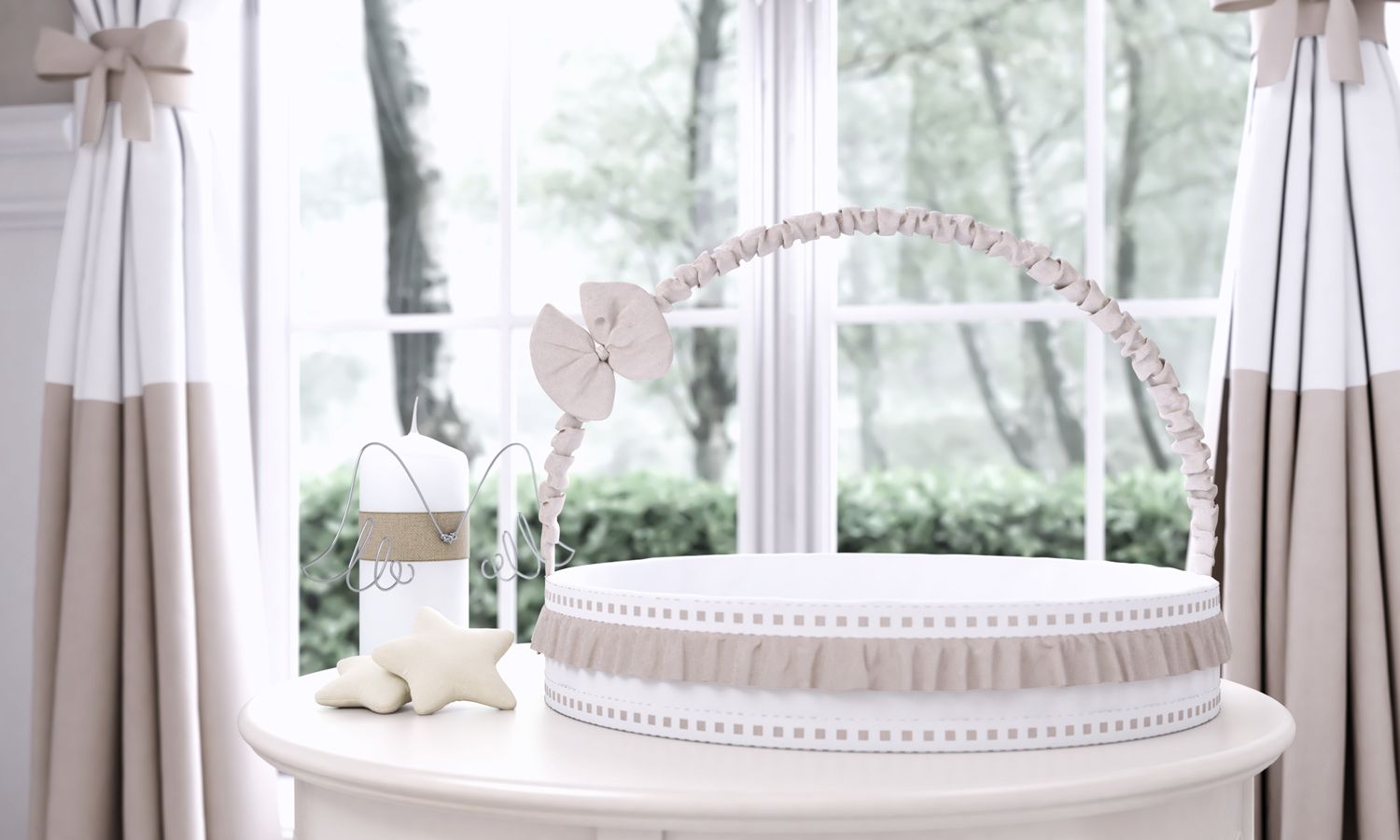 Cesta com Babado e Laço Bege