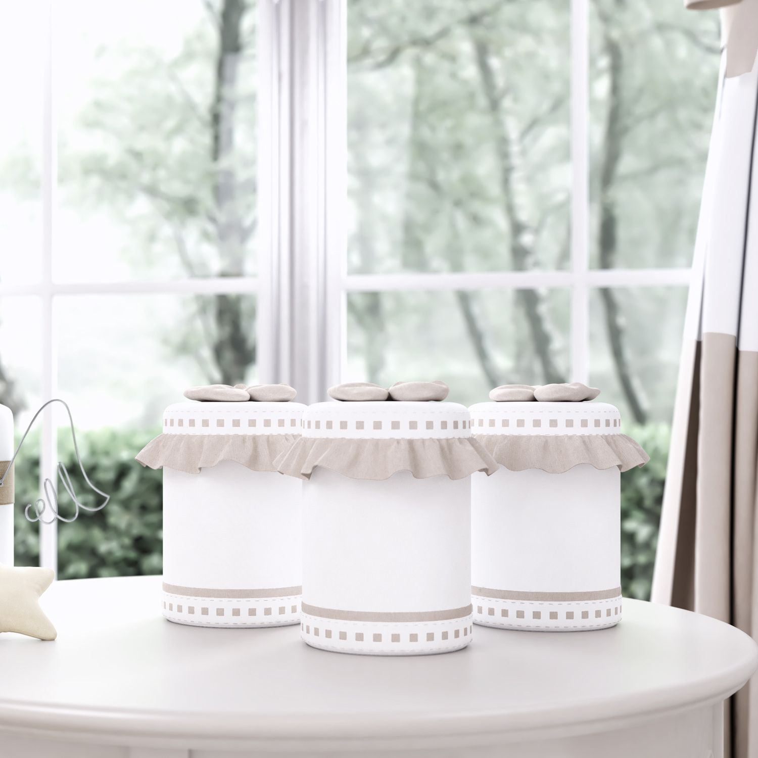 Jogo de Potes com Babado e Laço Bege