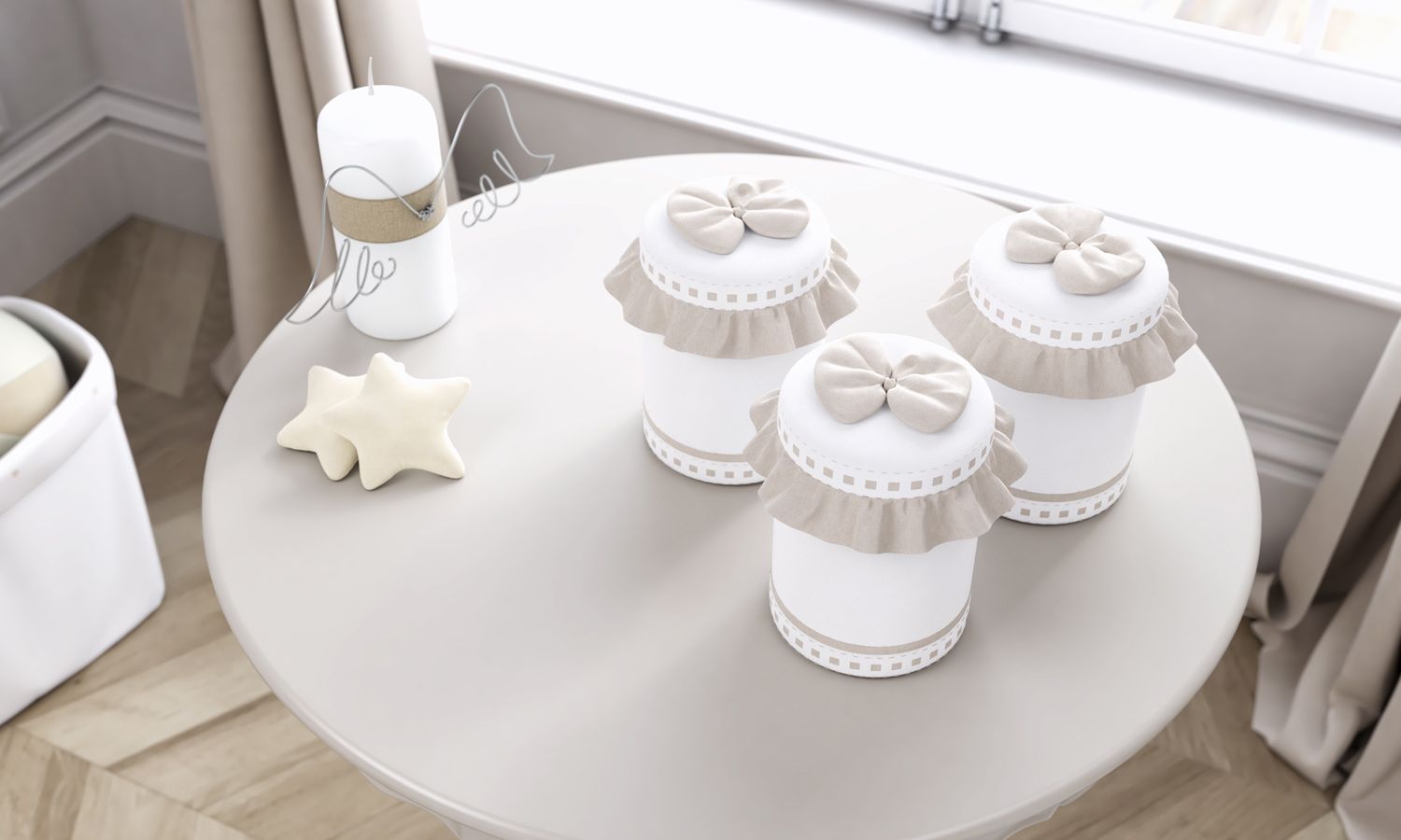 Jogo de Potes com Babado e Laço Bege