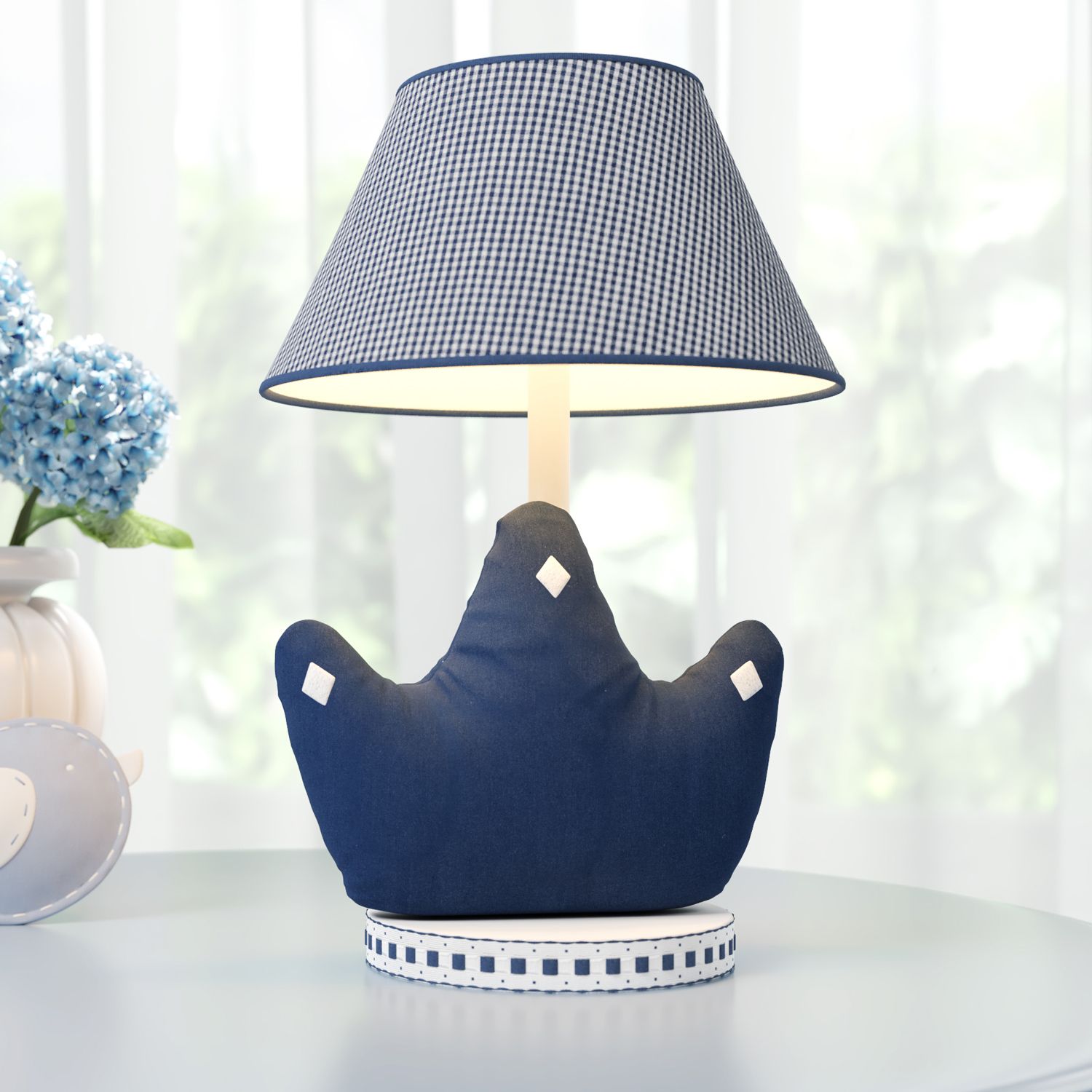 Abajur Simples Príncipe Clássico Xadrez Azul Marinho