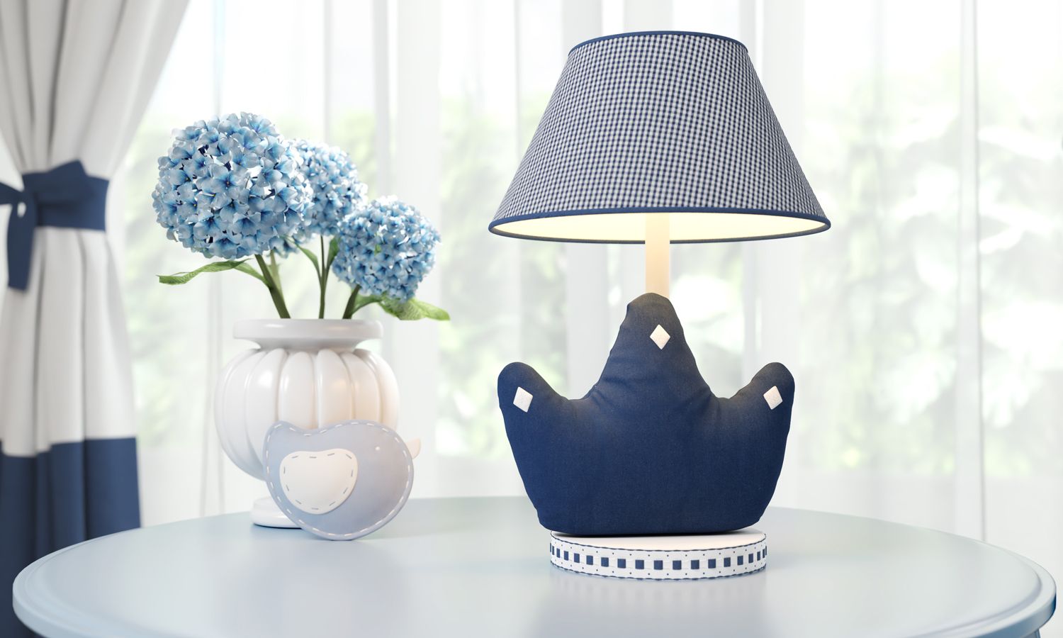 Abajur Simples Príncipe Clássico Xadrez Azul Marinho