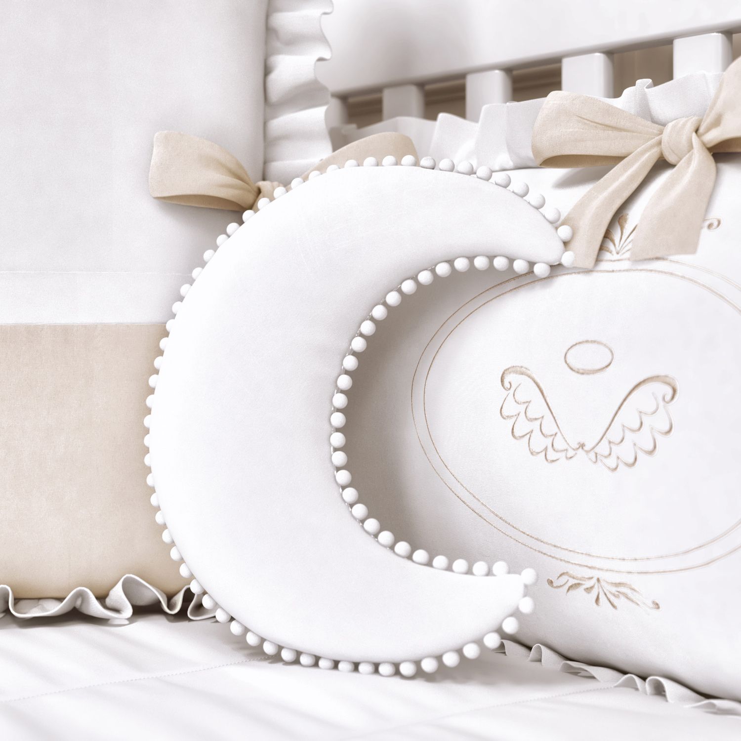 Almofada Lua Pompom Plush Branco 28cm