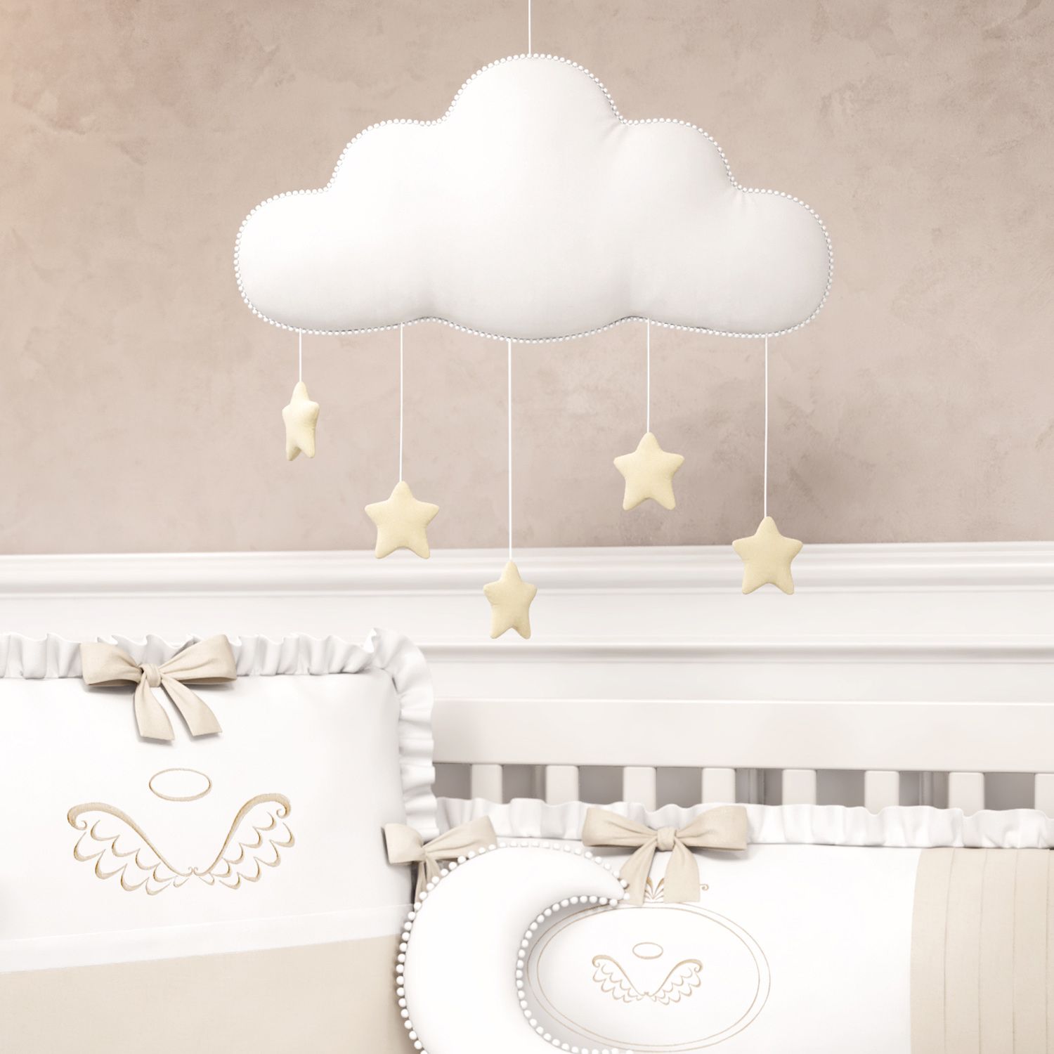 Móbile Nuvem Pompom com Estrelinhas