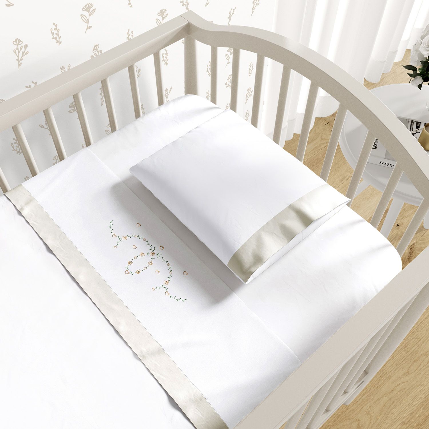 Jogo de Lençol Berço Bordado Alice Rosa 3 peças