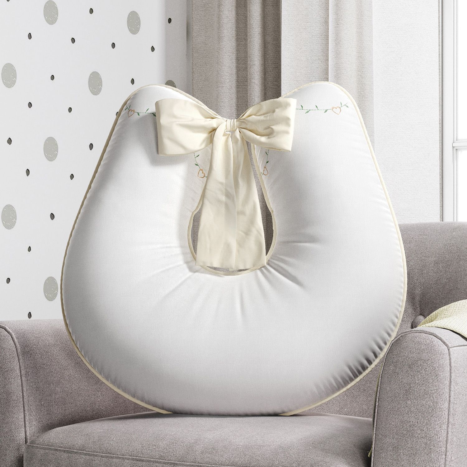 Almofada Amamentação Raminhos e Corações Rosa