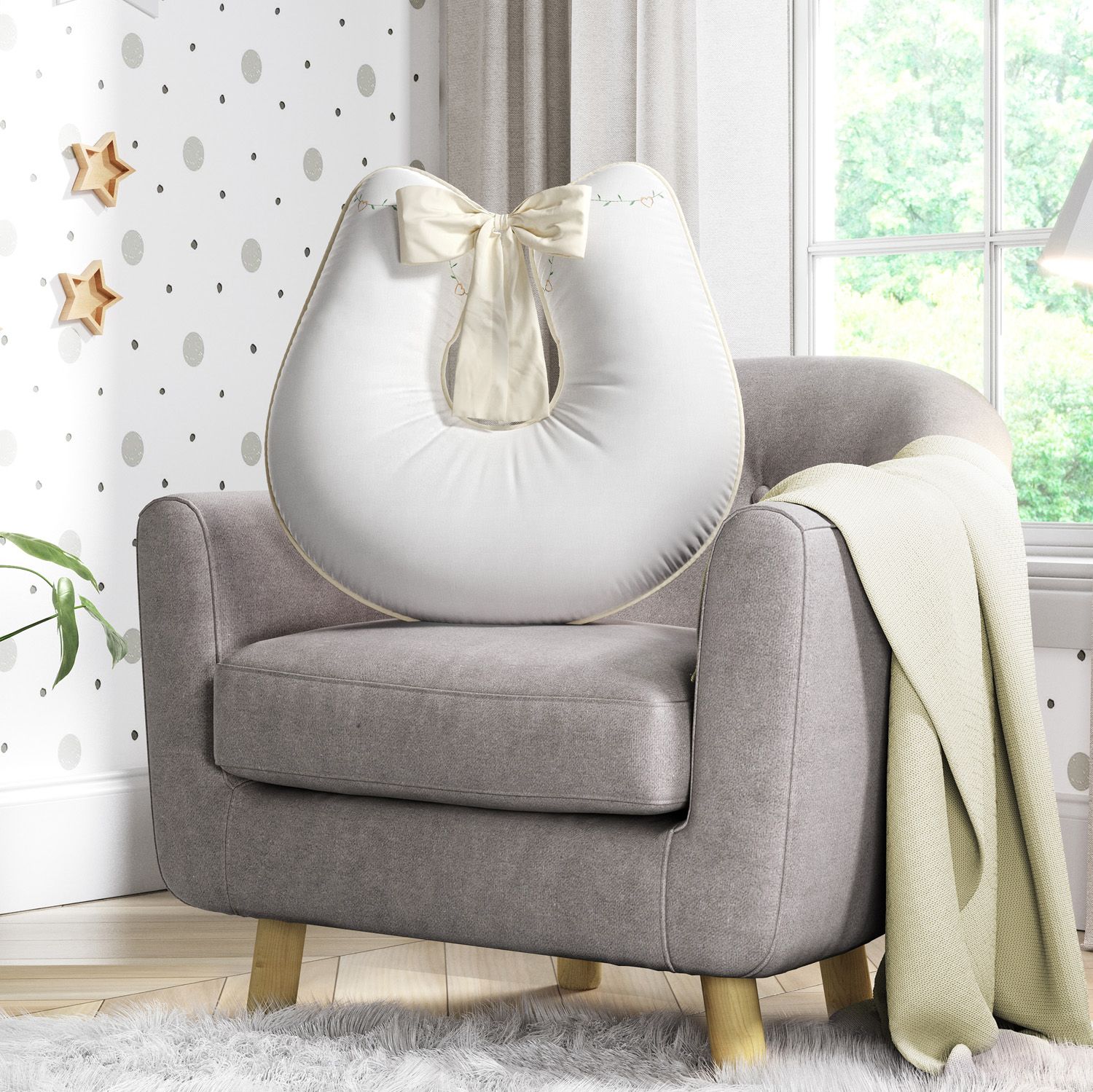 Almofada Amamentação Raminhos e Corações Rosa