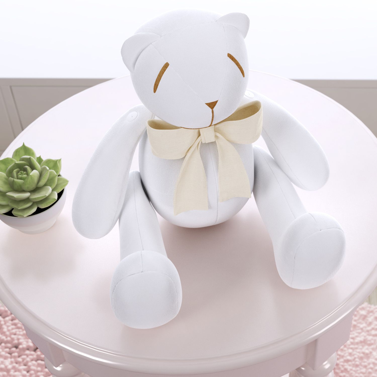 Ursinha Branca com Laço Rosa 25cm