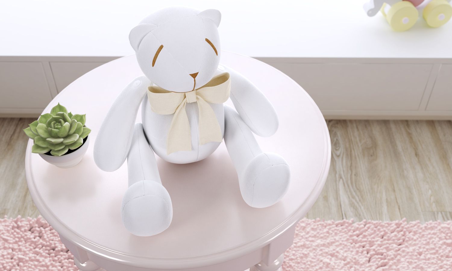 Ursinha Branca com Laço Rosa 25cm