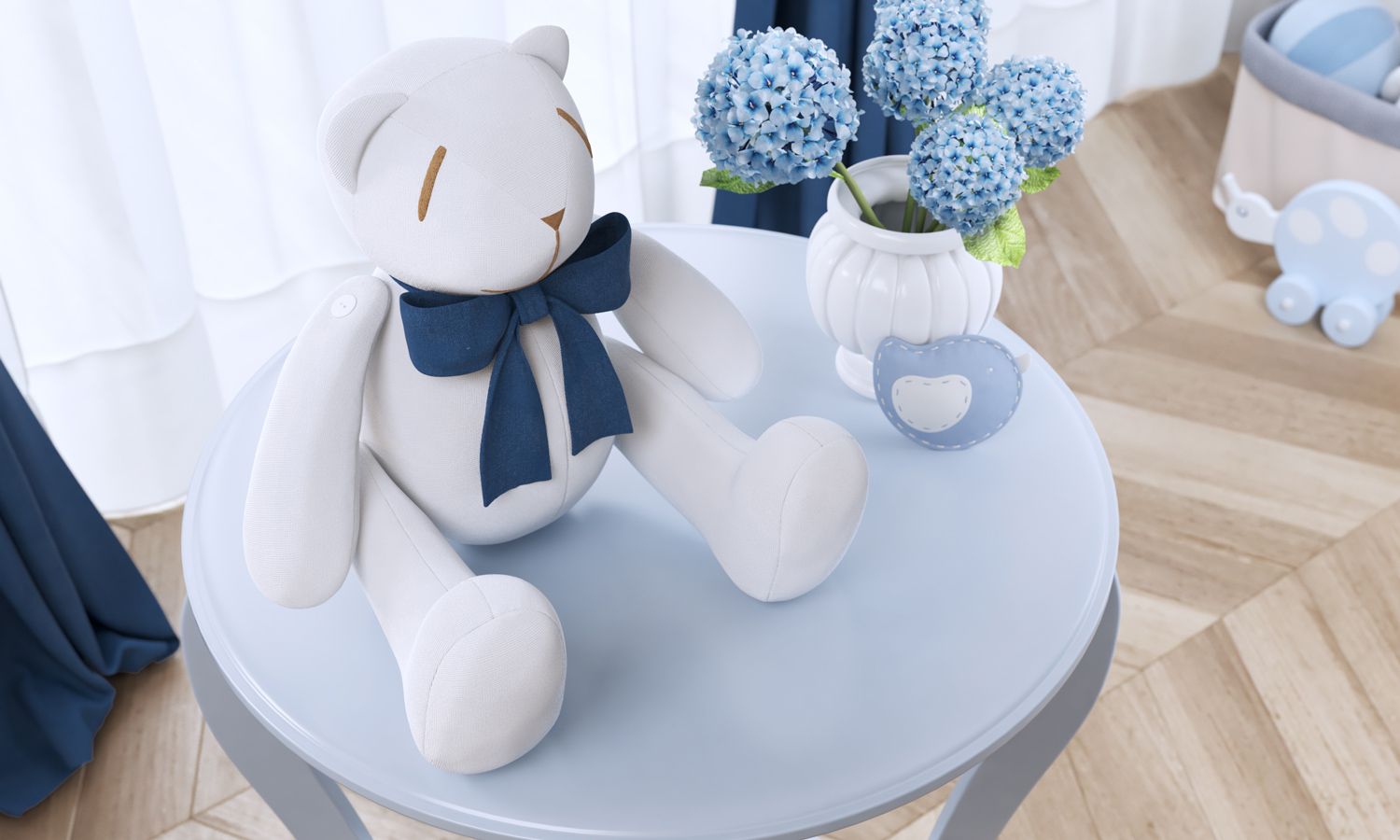Urso Laço Azul Marinho 34cm