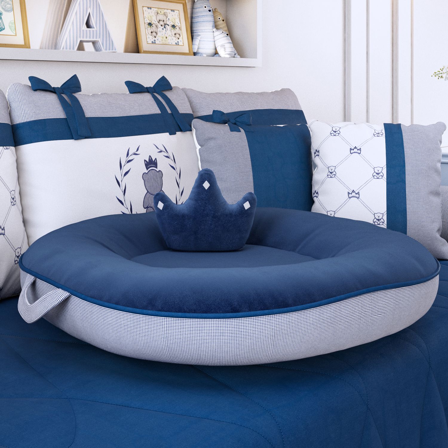 Ninho Xadrez Vichy Azul Marinho 75cm