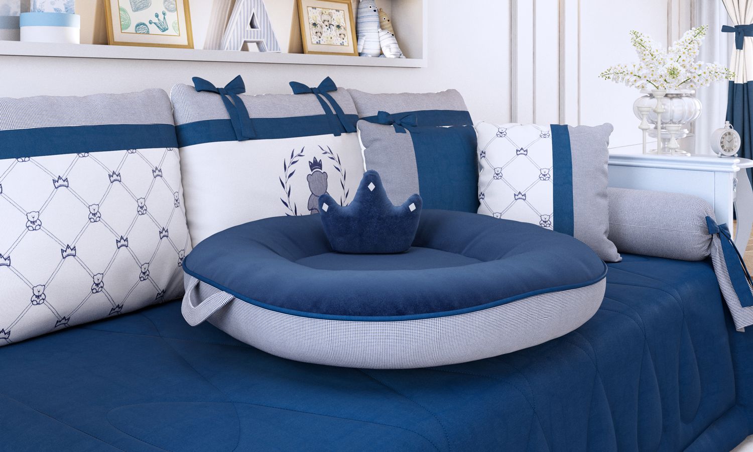 Ninho Xadrez Vichy Azul Marinho 75cm