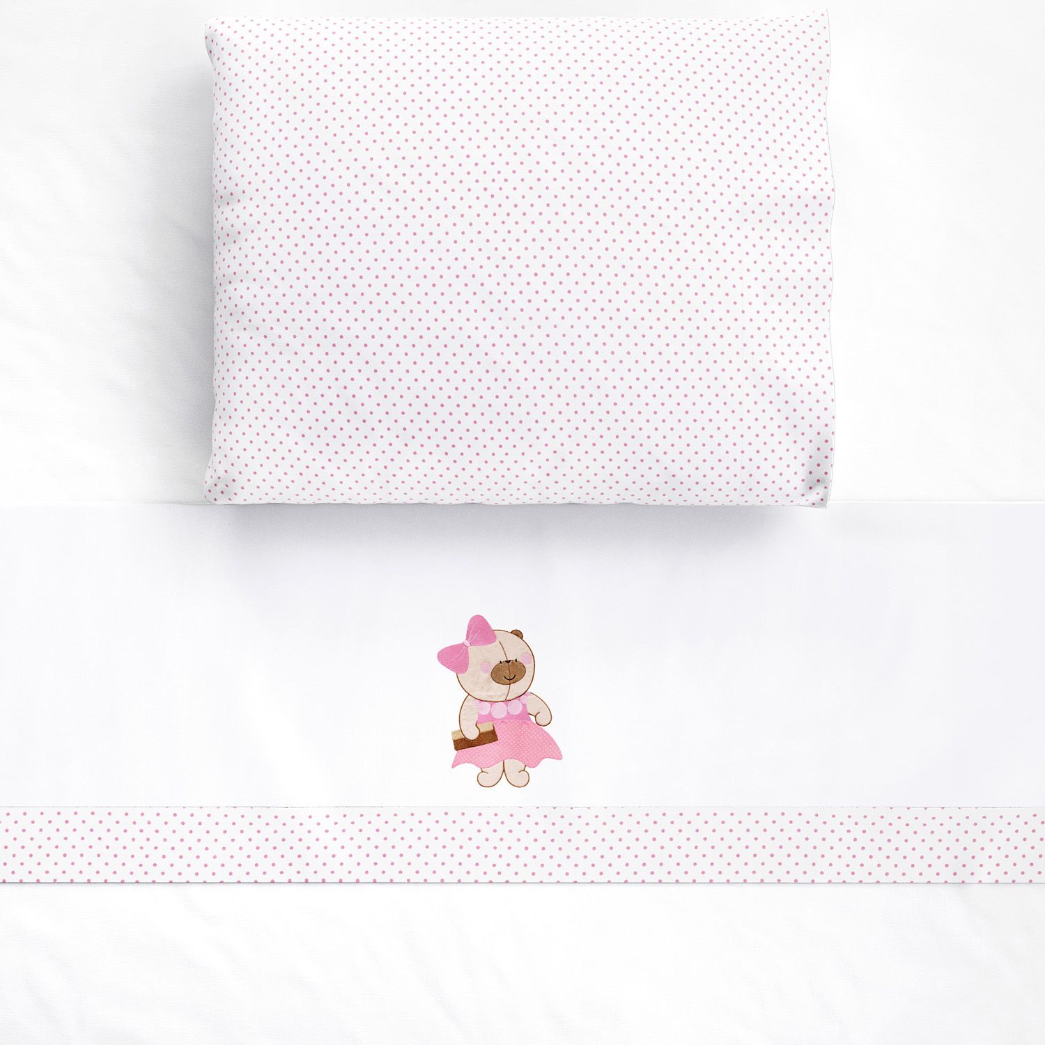 Jogo de Lençol Berço Bordado Ursinha Nina Luxuosa 3 peças