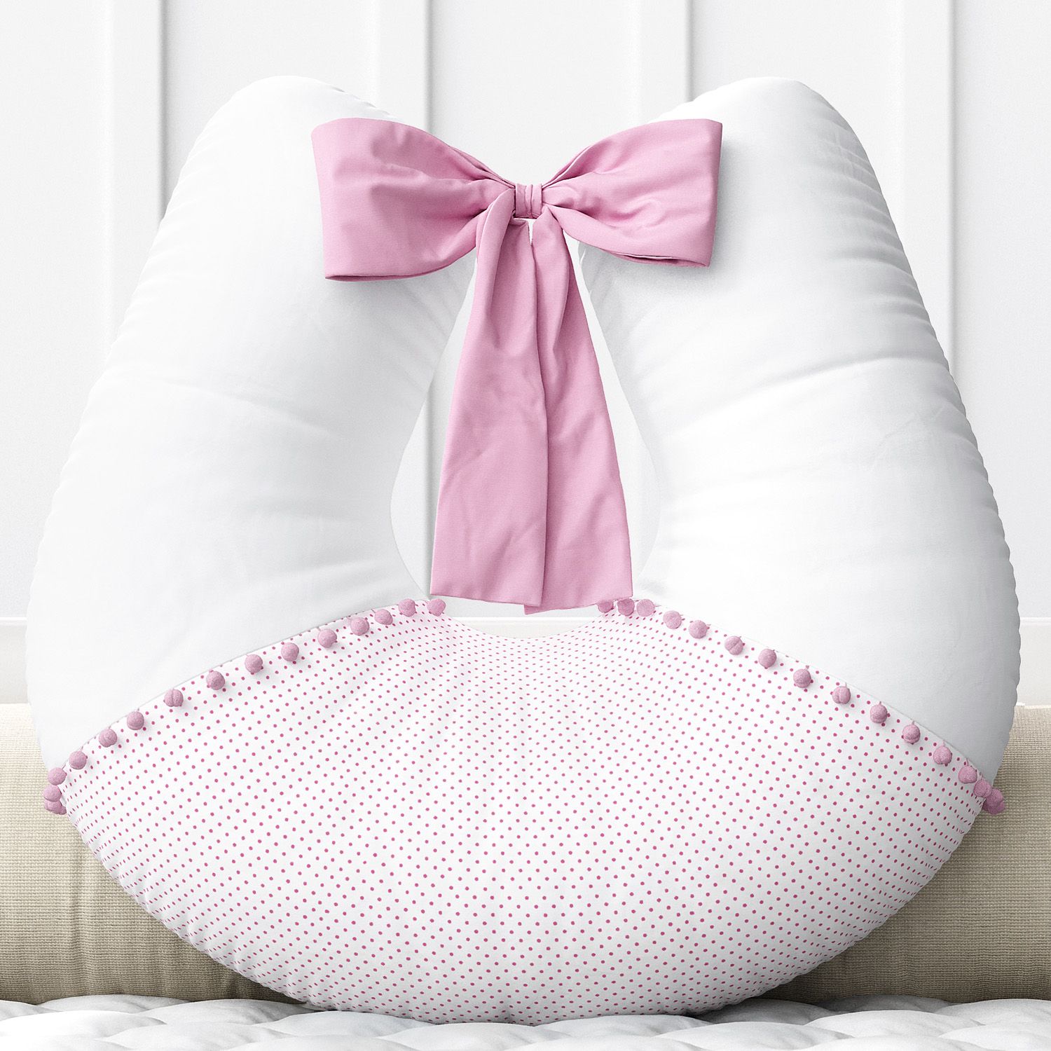 Almofada Amamentação Pompom e Poá Rosa