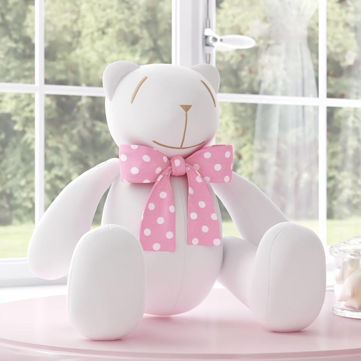 Ursinha Branca com Laço Poá Rosa 34cm