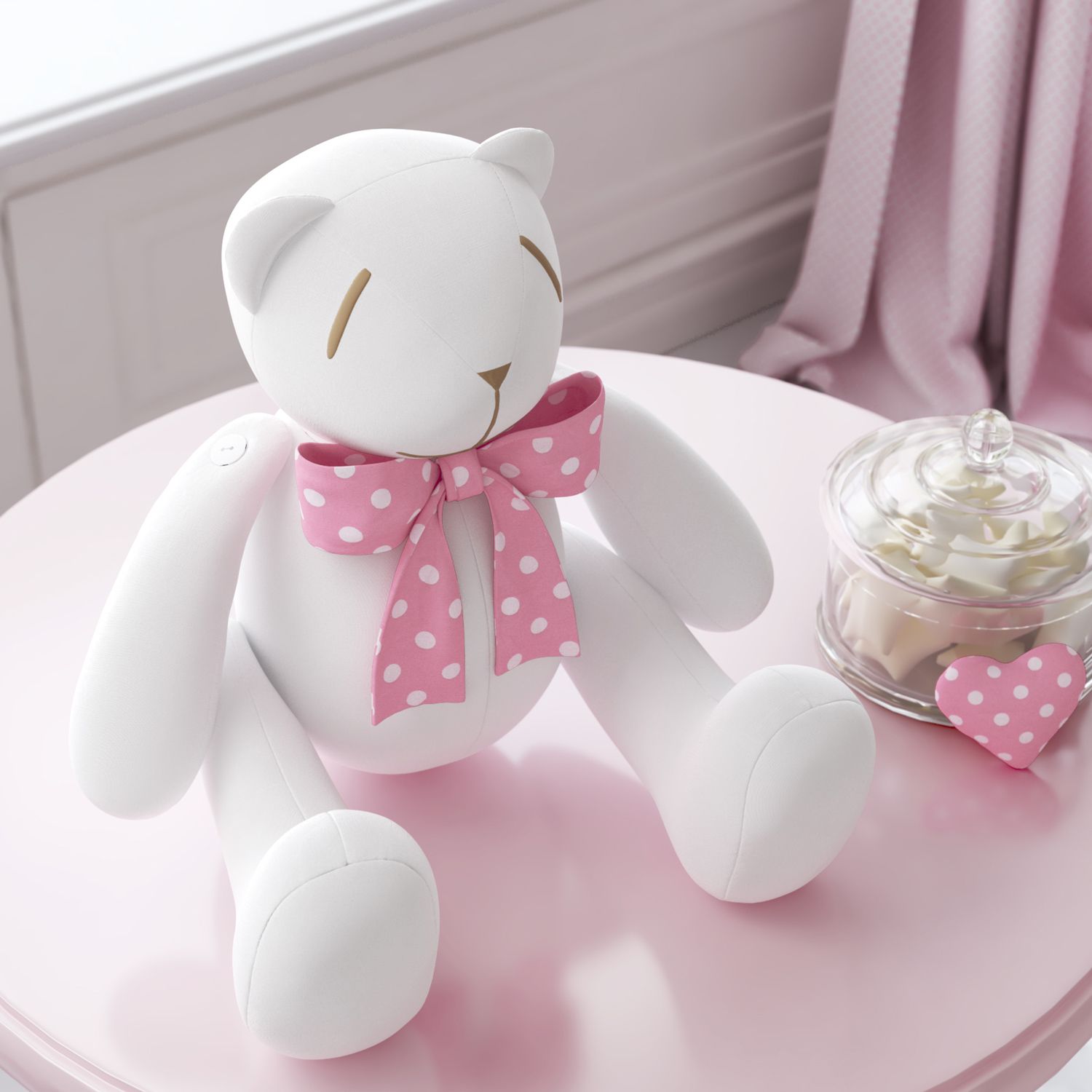 Ursinha Branca com Laço Poá Rosa 25cm