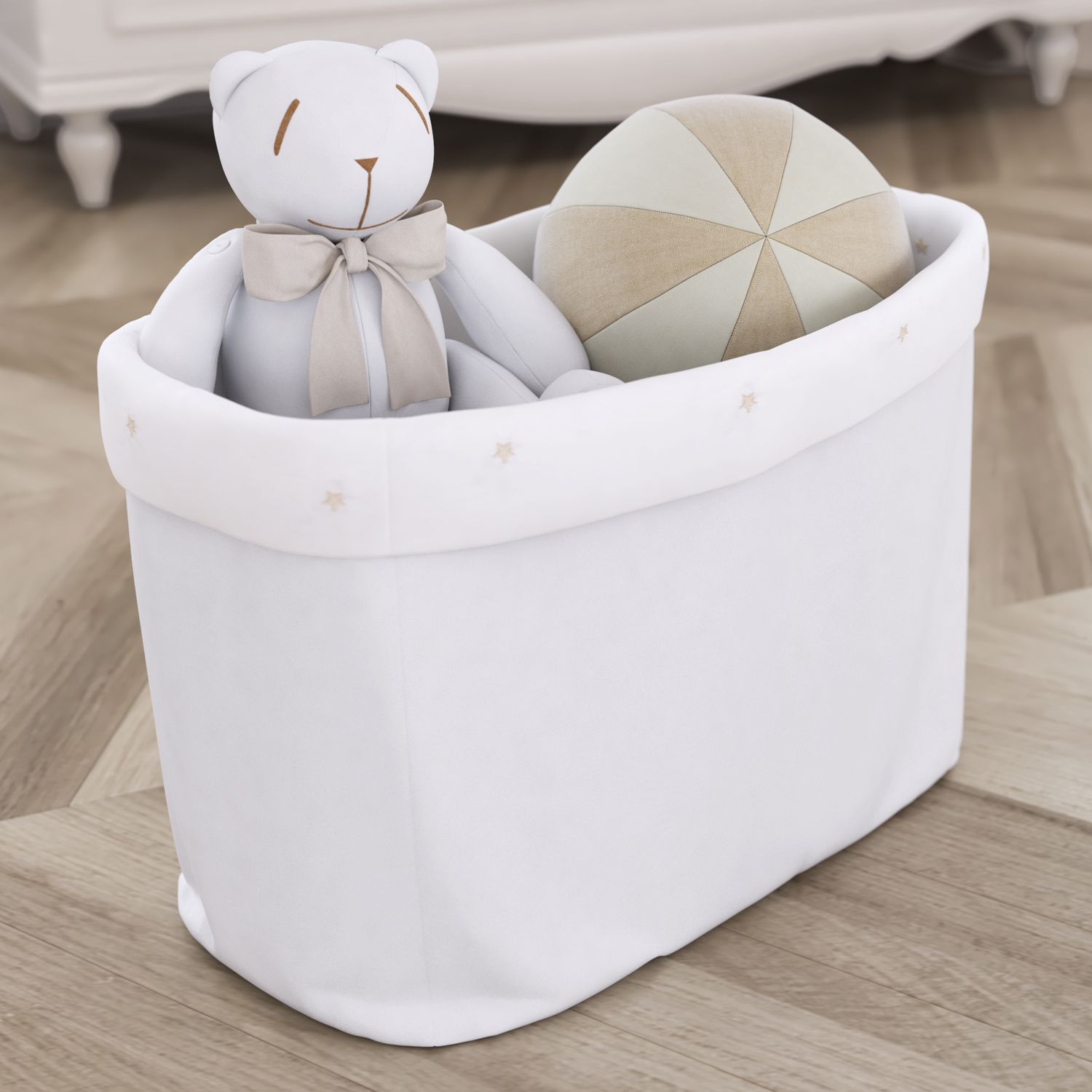 Cesto Organizador para Brinquedos Estrelinhas Bege 35cm