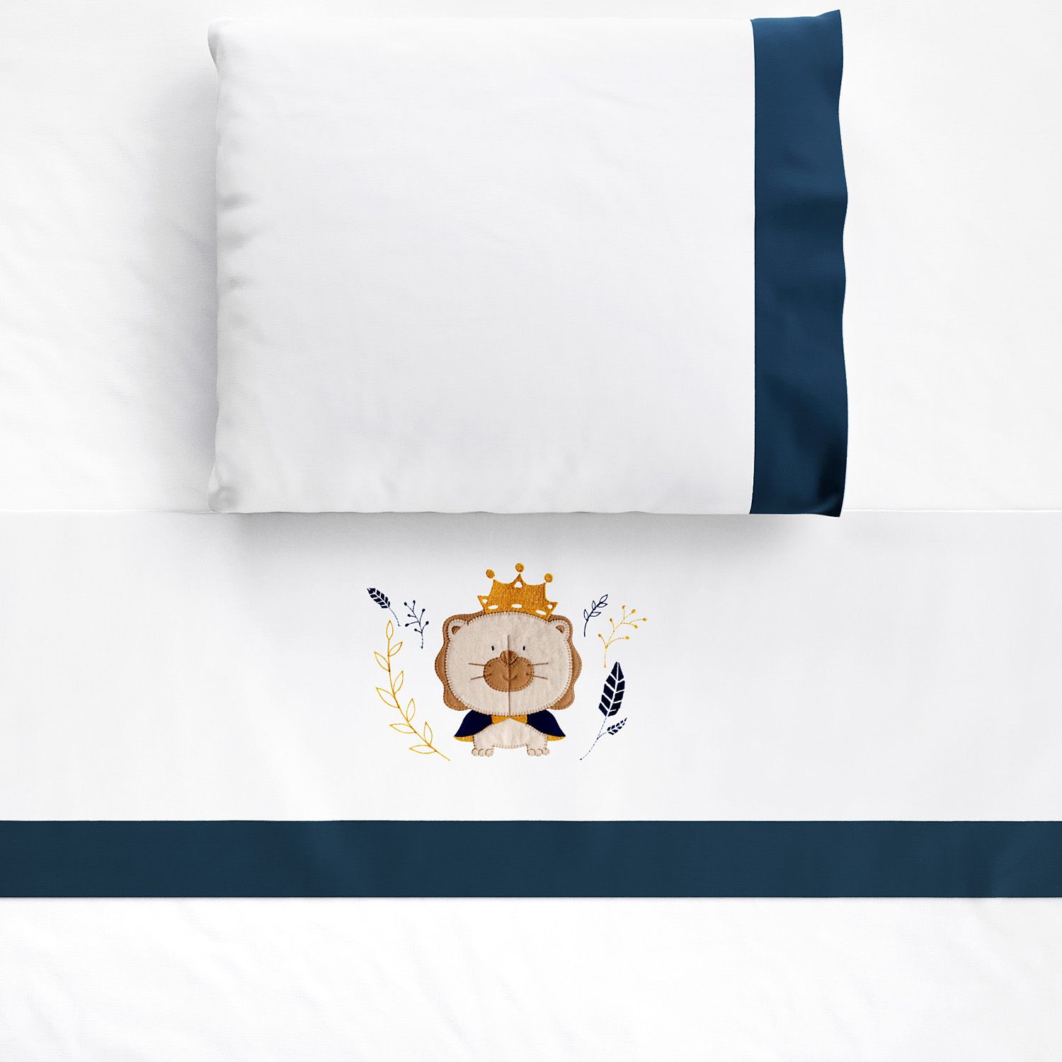 Jogo de Lençol Berço Bordado Leão Verde 3 peças