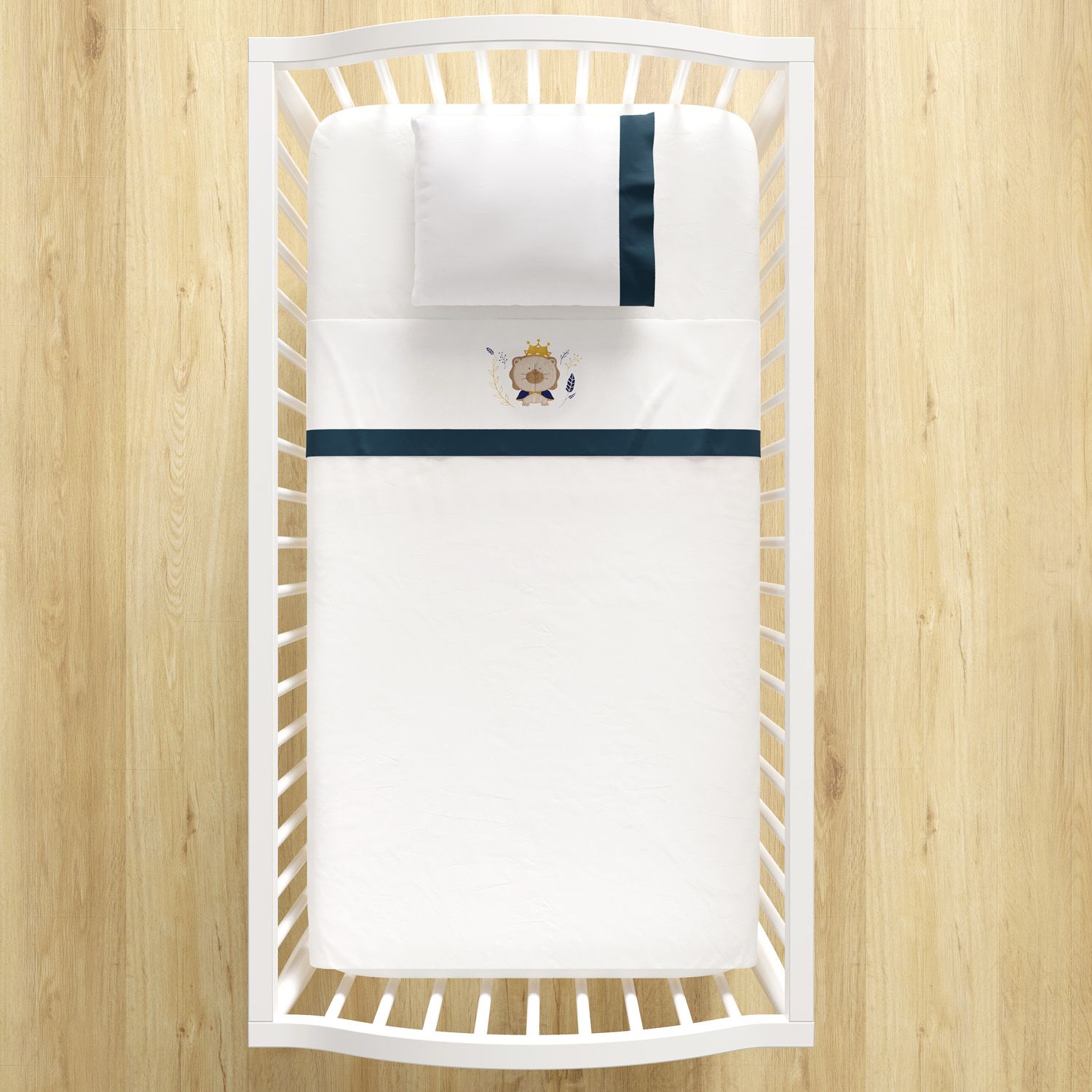 Jogo de Lençol Berço Bordado Leão Verde 3 peças